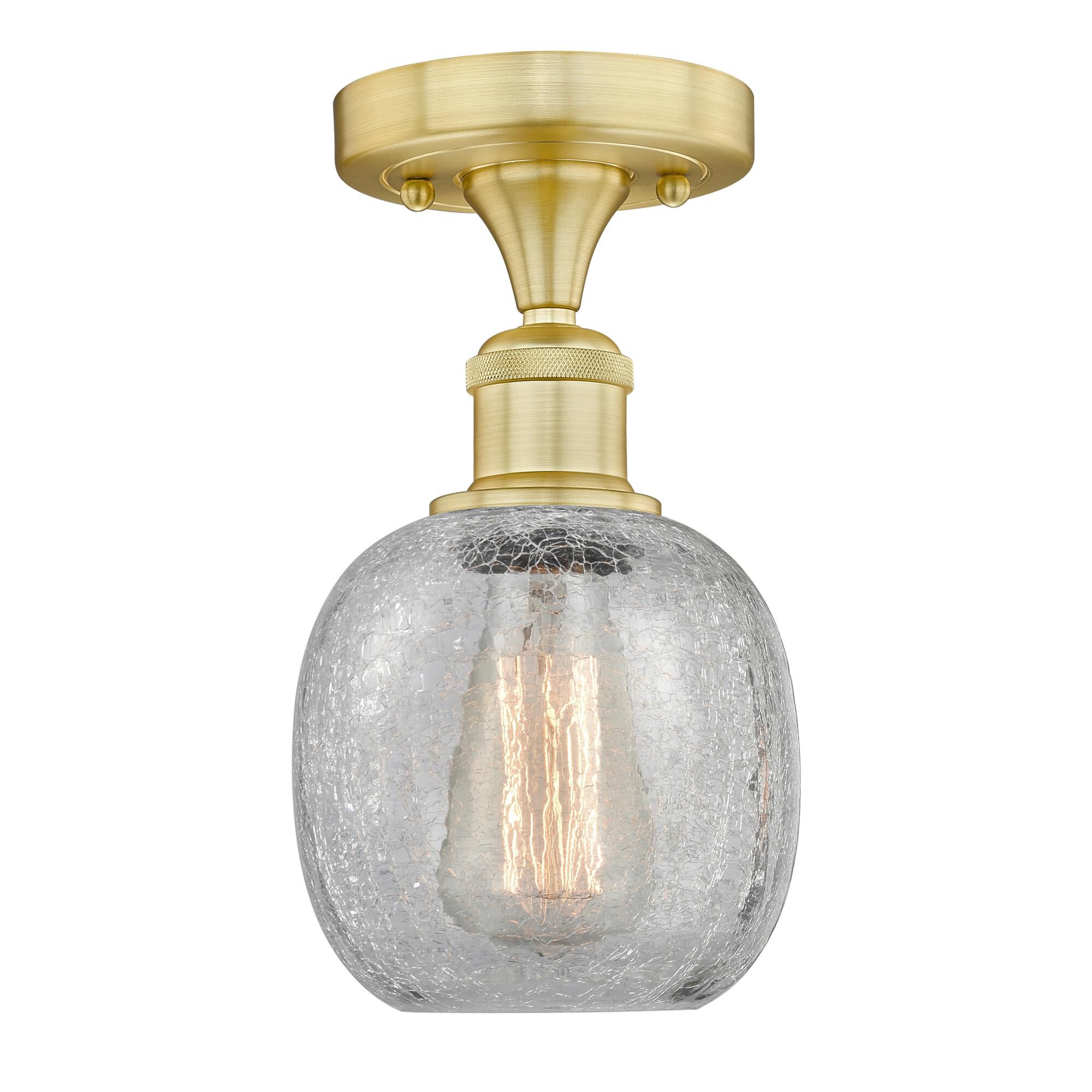 Shown in Satin Gold finish and Clear Crackle glass
