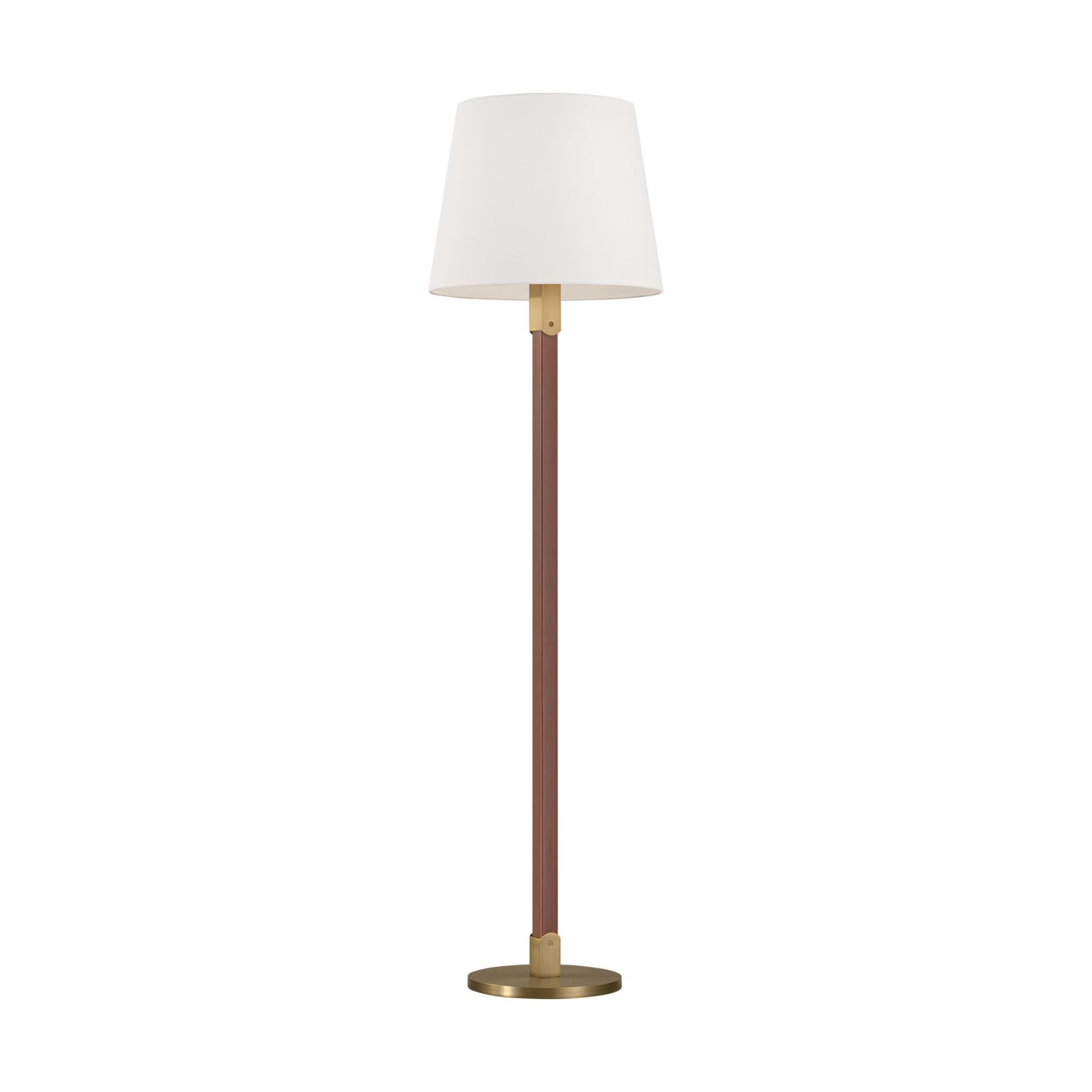 Shown in Time Worn Brass finish and White Linen shade