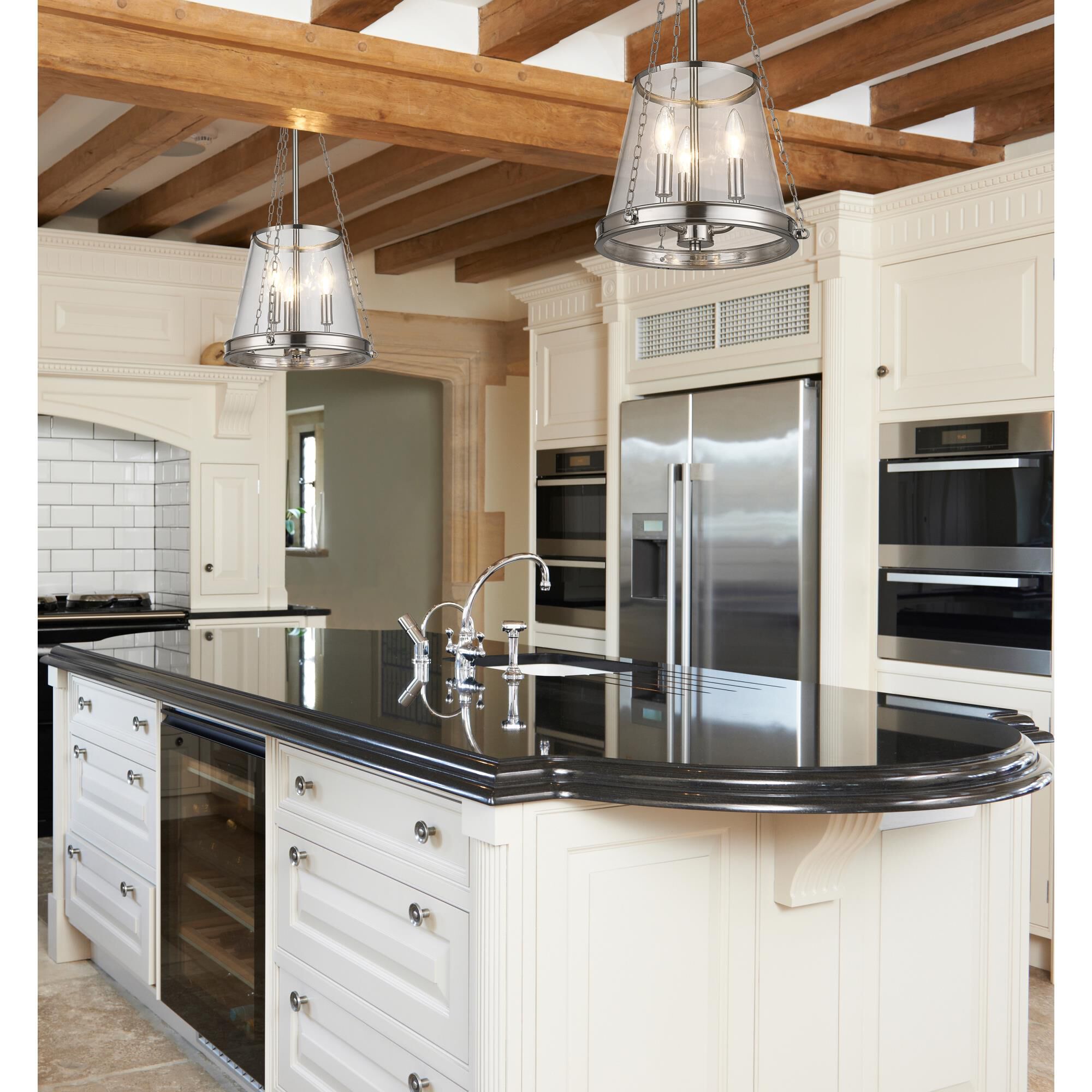 Shown in Polished Nickel finish and Clear glass and Clear shade