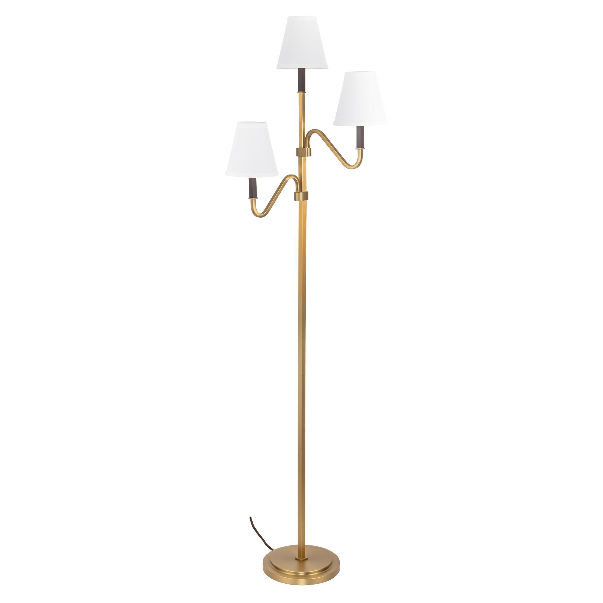 Shown in Brushed Gold finish and White Linen shade