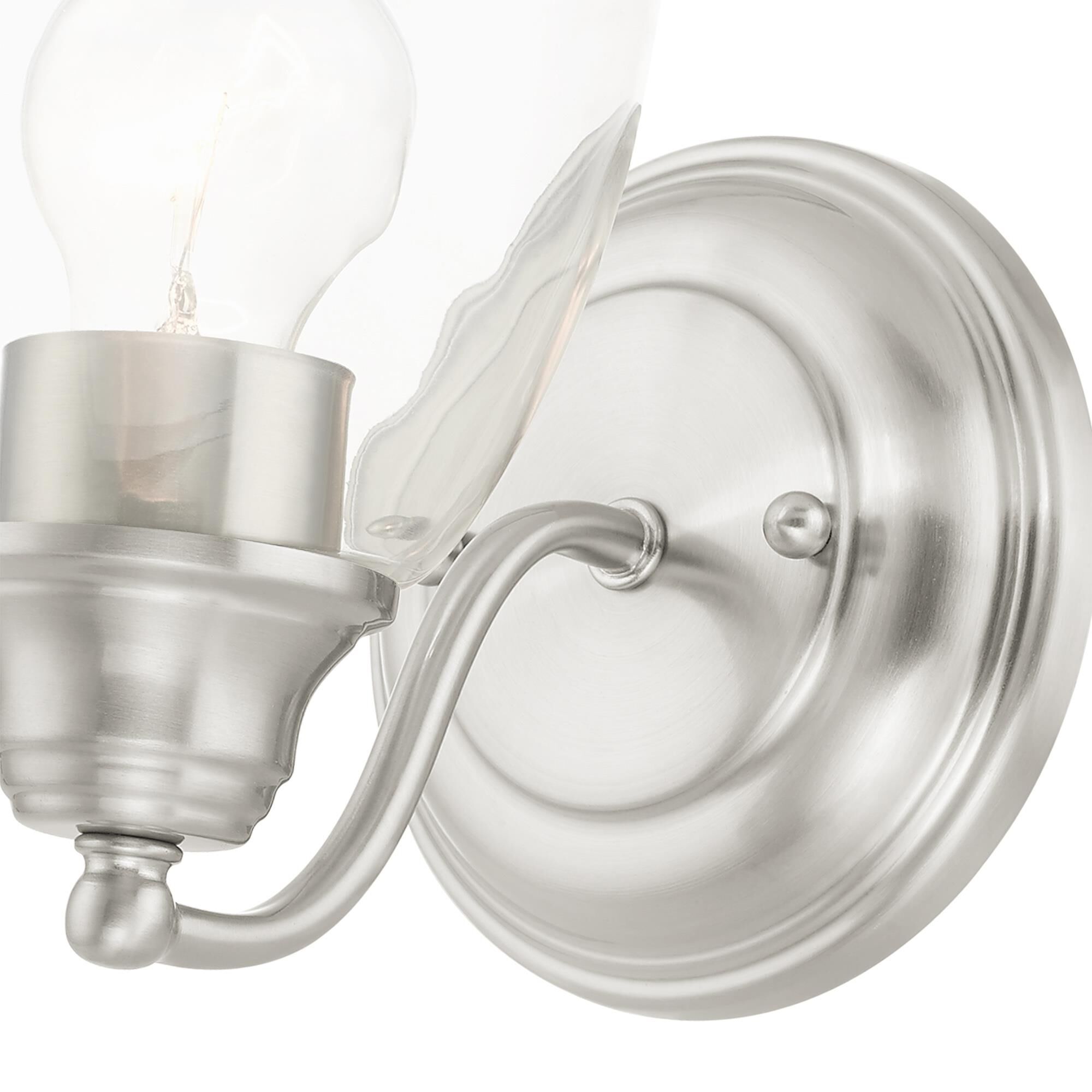 Shown in Brushed Nickel finish and Hand Blown Clear glass