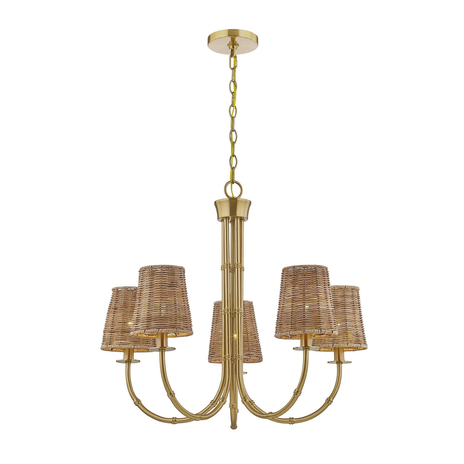 Shown in Warm Brass finish and Rattan shade