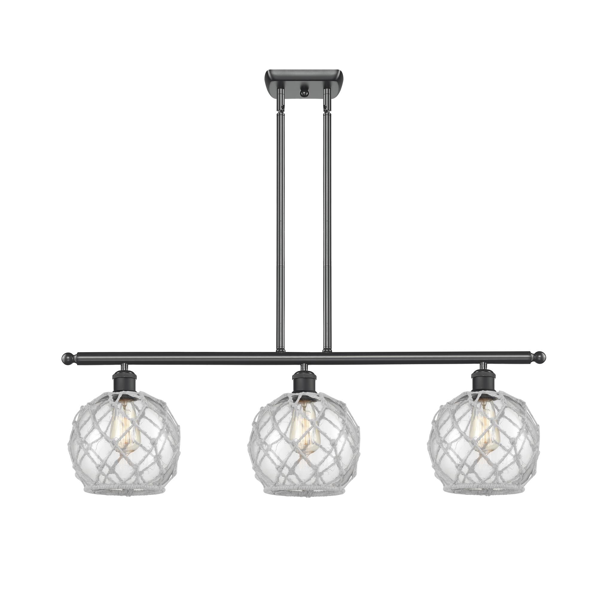 Shown in Matte Nickel finish and Clear With White Rope glass