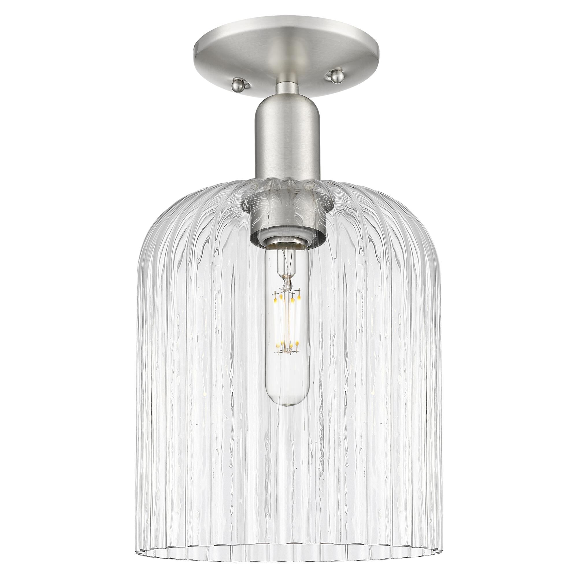 Shown in Brushed Satin Nickel finish and Clear glass