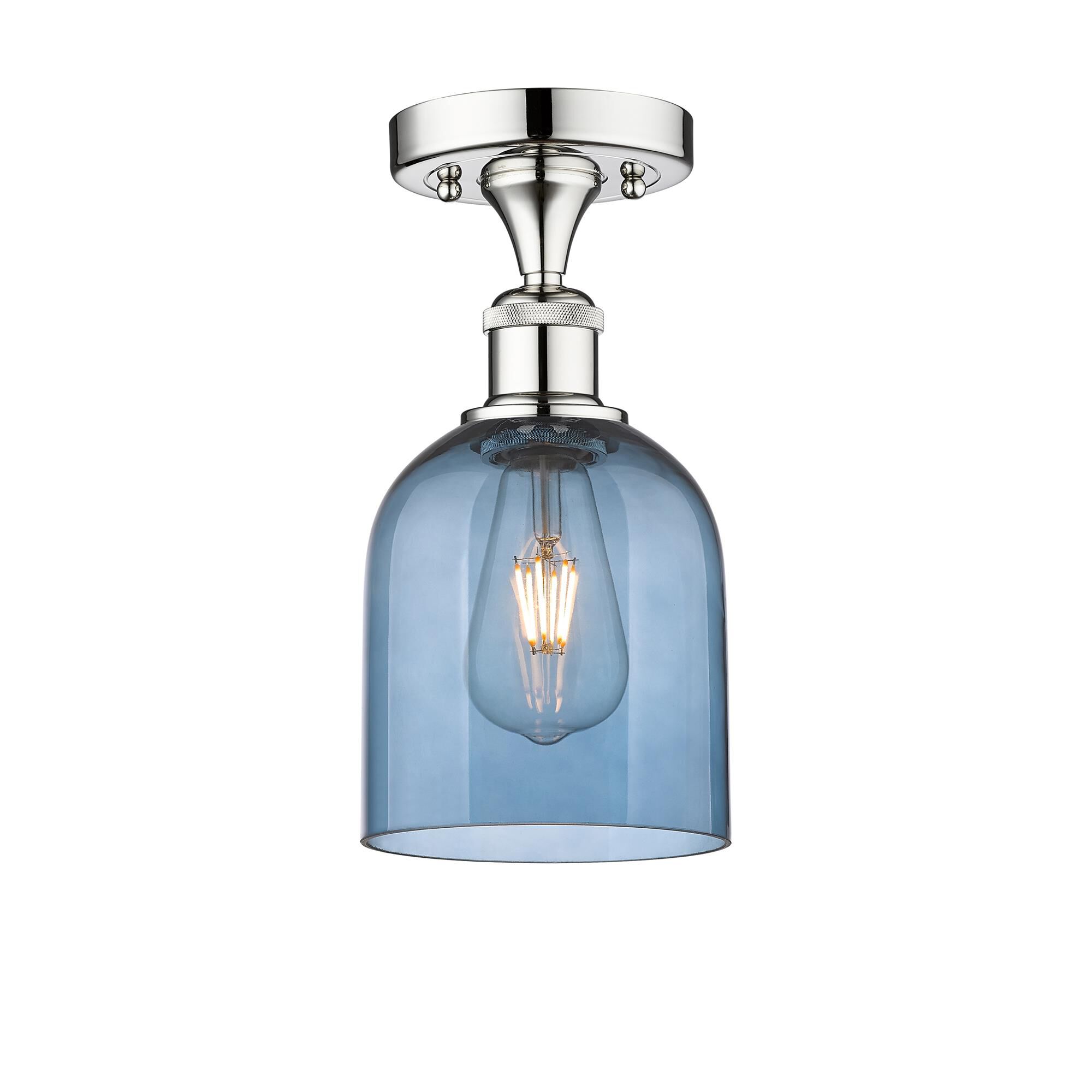 Shown in Polished Chrome finish and Princess Blue glass