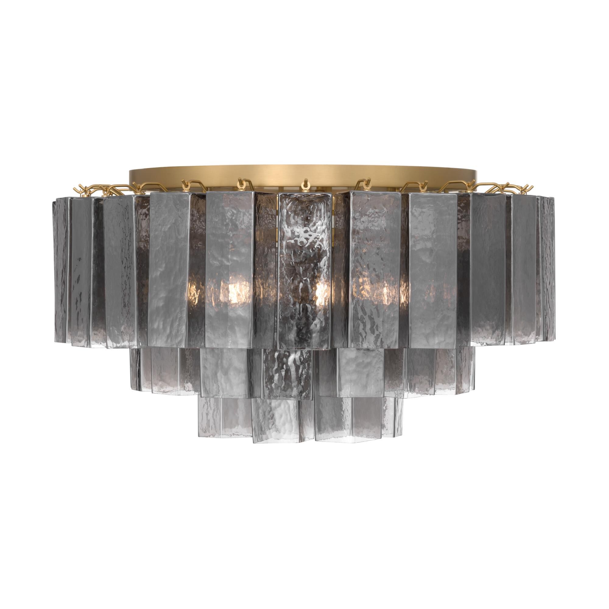 Shown in Legacy Brass finish and Grey Smoke Handmade glass