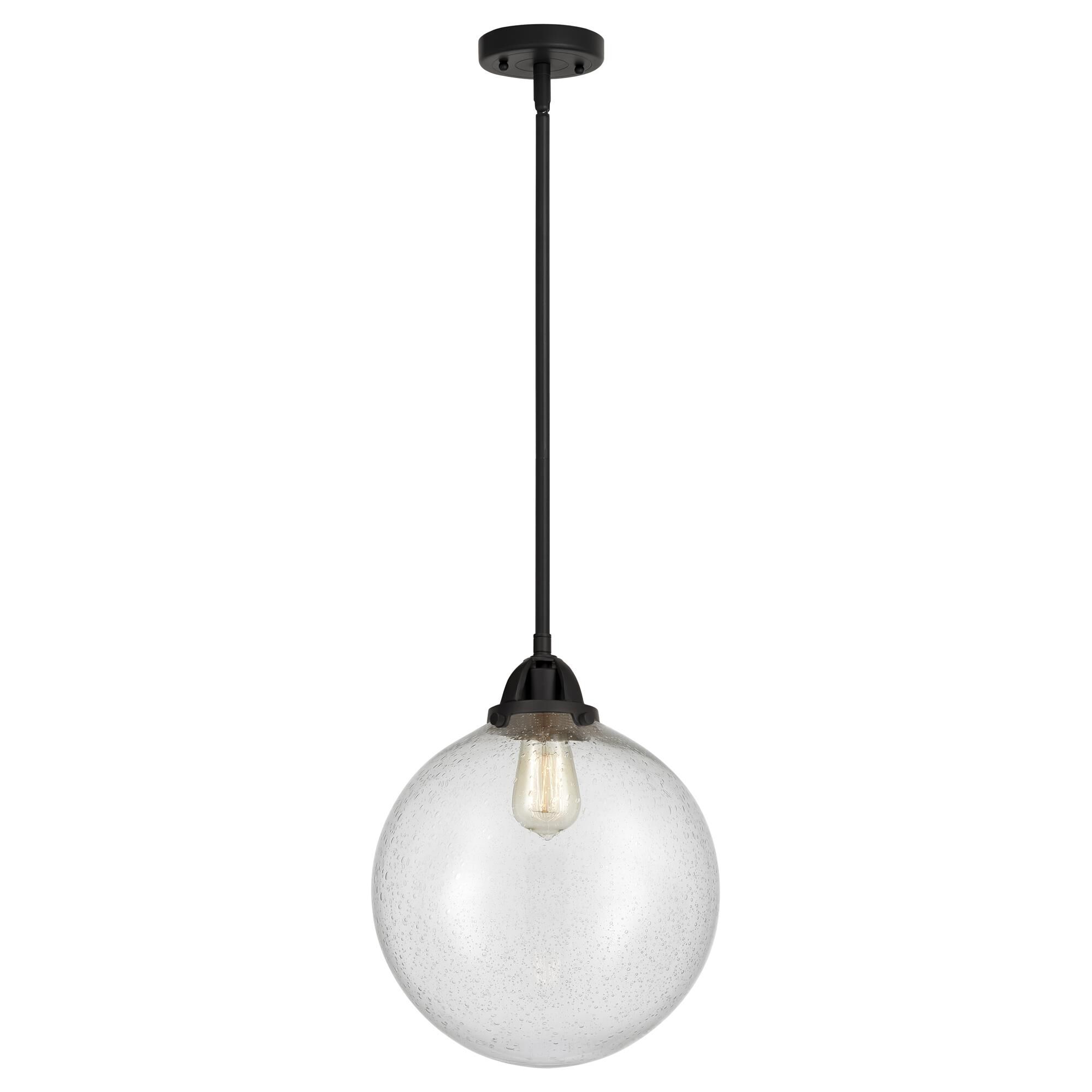 Shown in Matte Black finish and Seedy Globe glass and No Shade shade