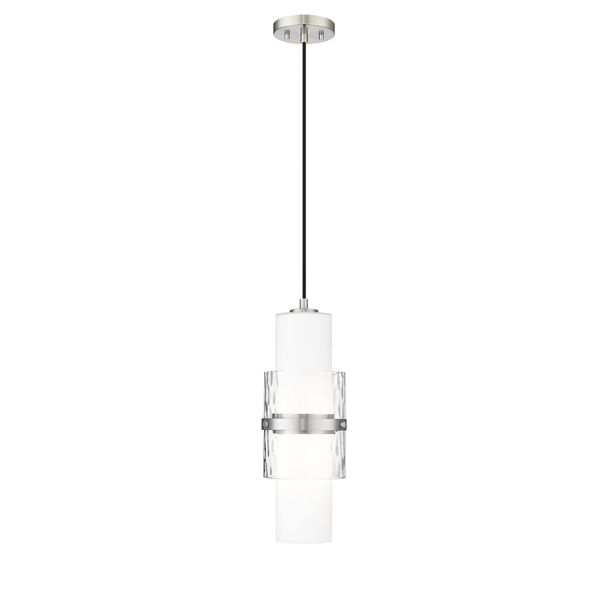 Shown in Brushed Nickel finish and Clear + Etched Opal glass and Clear + Etched Opal shade