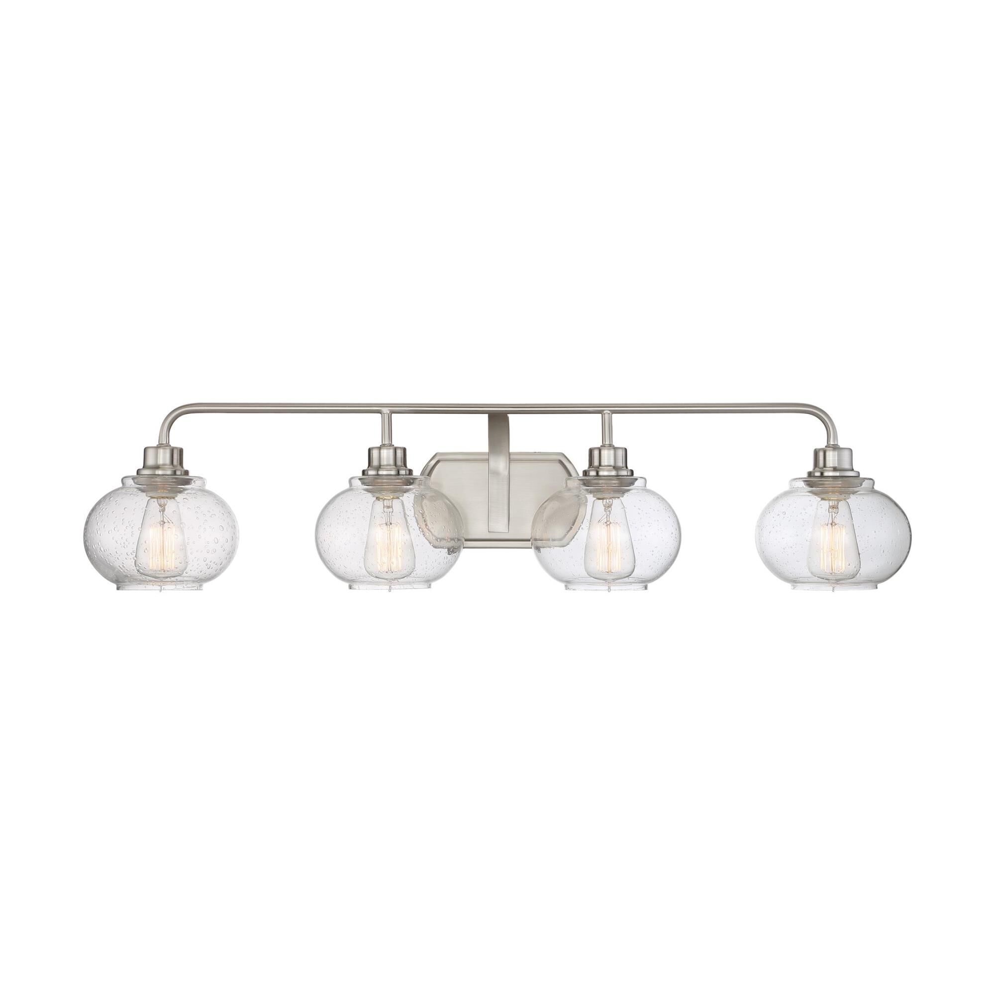 Shown in Brushed Nickel finish and Clear Seedy glass