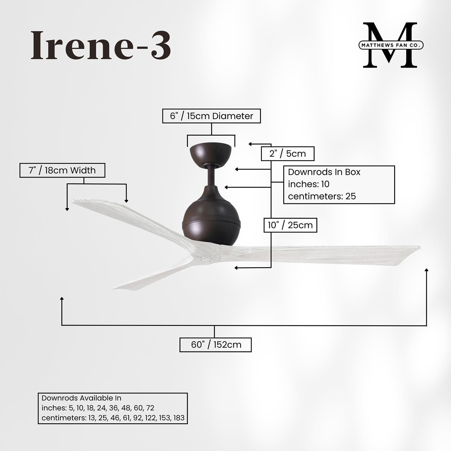 Irene 60 Inch 3 Blade Ceiling Fan by Matthews Fan Company