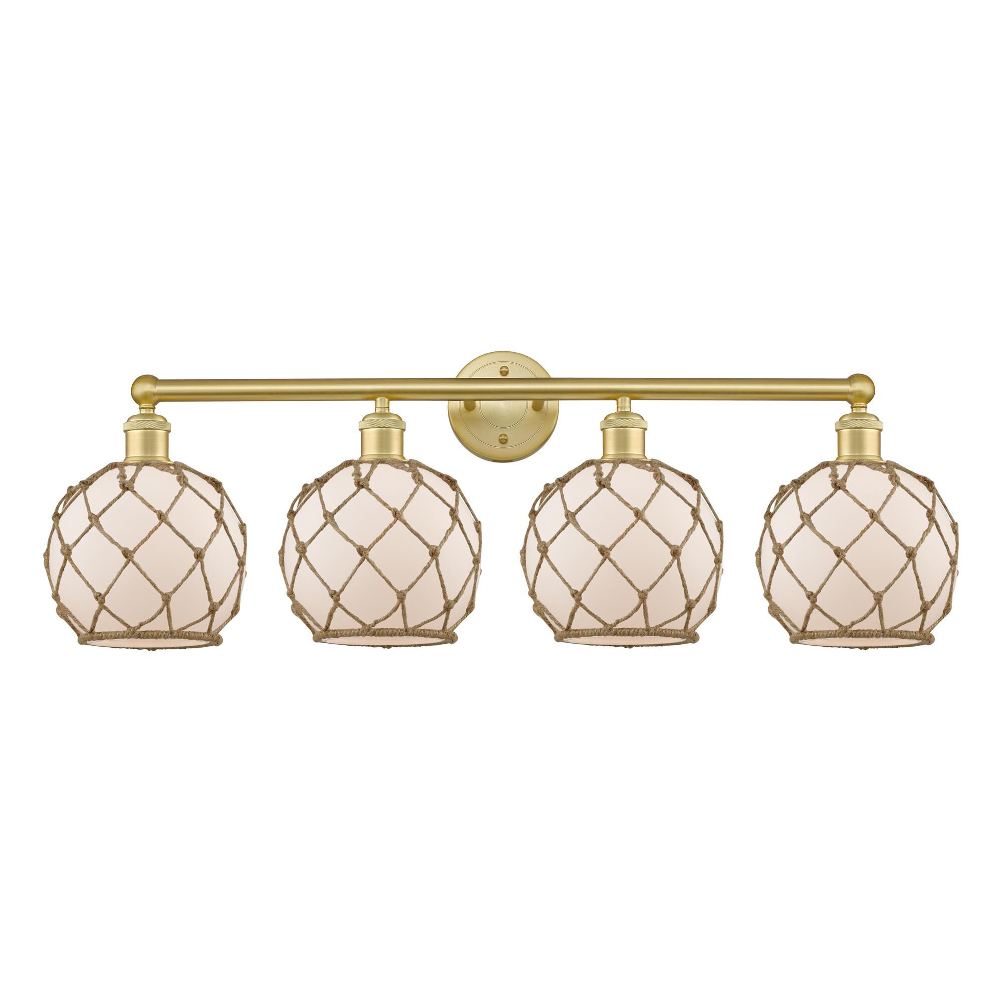 Shown in Satin Gold finish and White with Brown Rope glass