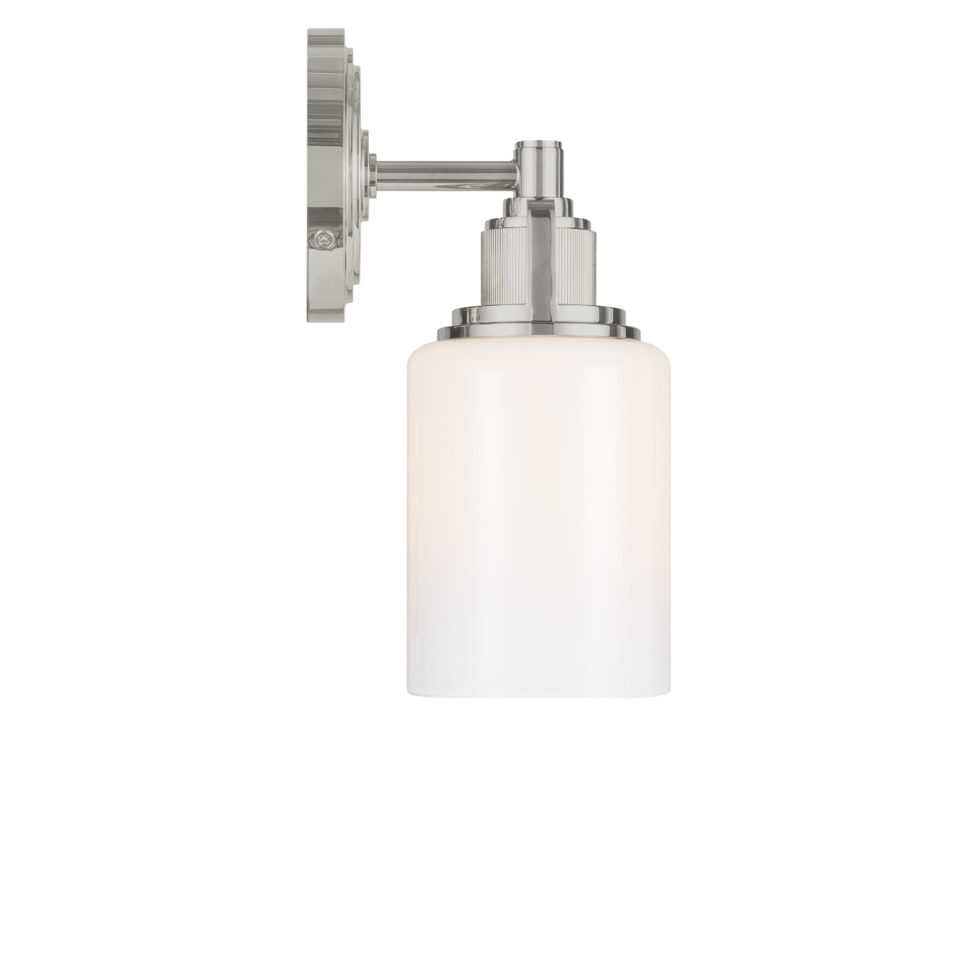 Shown in Polished Nickel finish and Milk glass