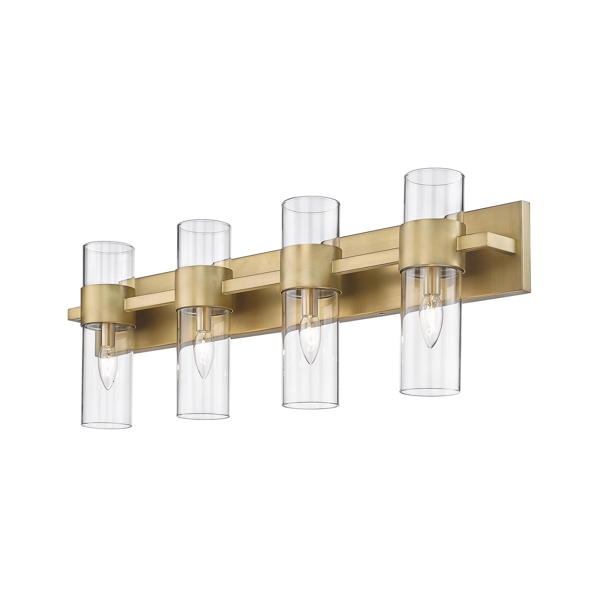 Shown in Rubbed Brass finish and Clear glass