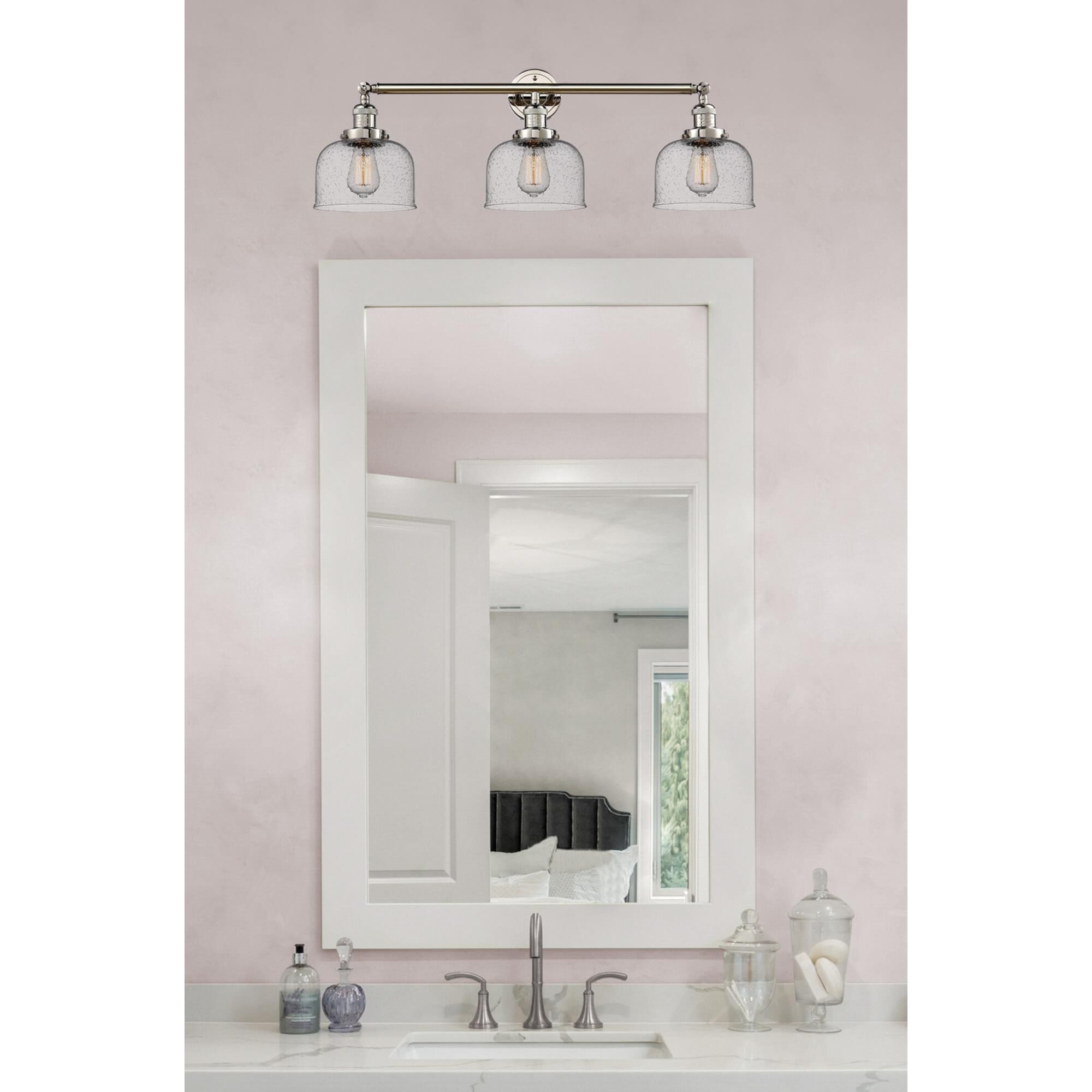 Shown in Polished Nickel finish and Seedy glass