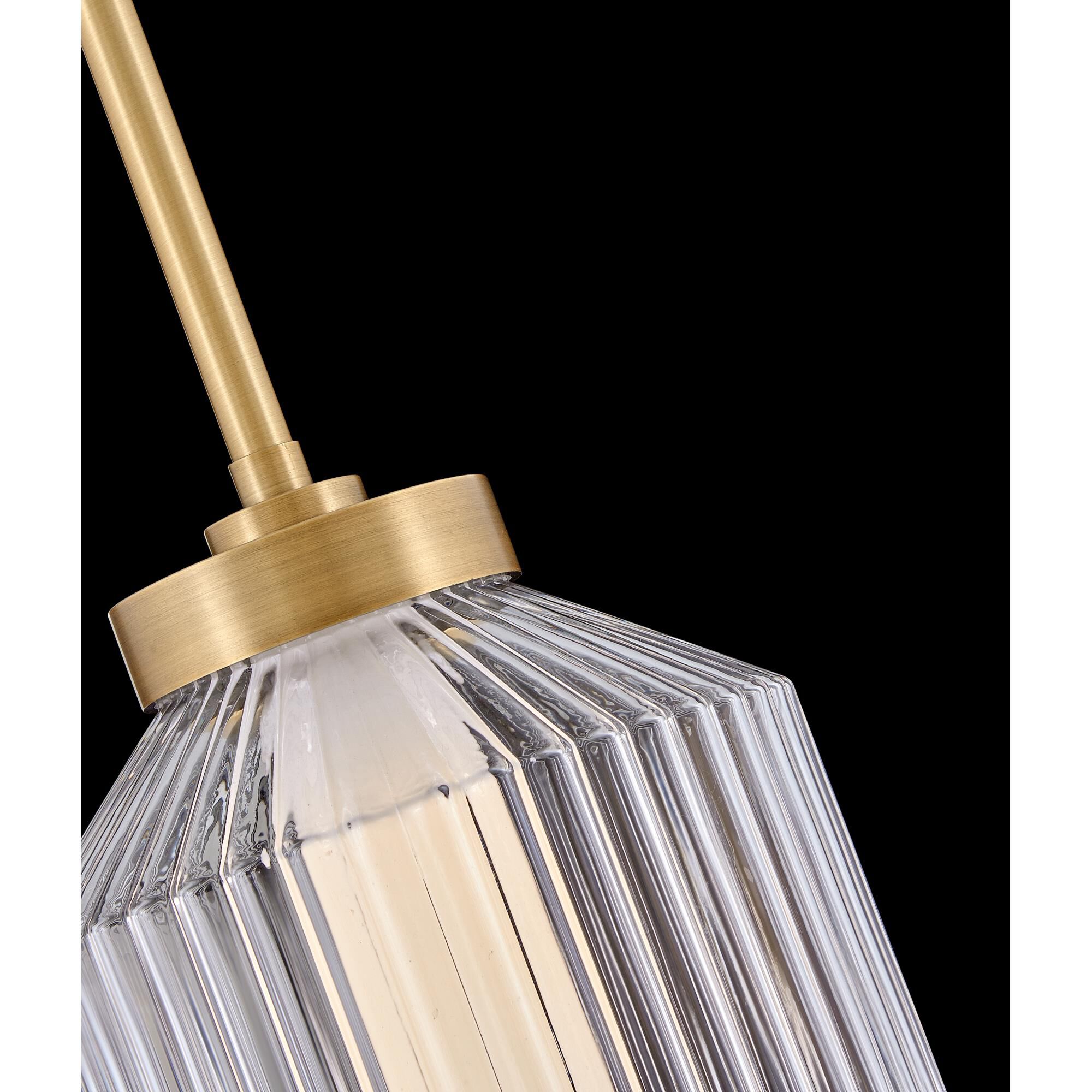 Shown in Lacquered Brass finish and Clear Ribbed glass