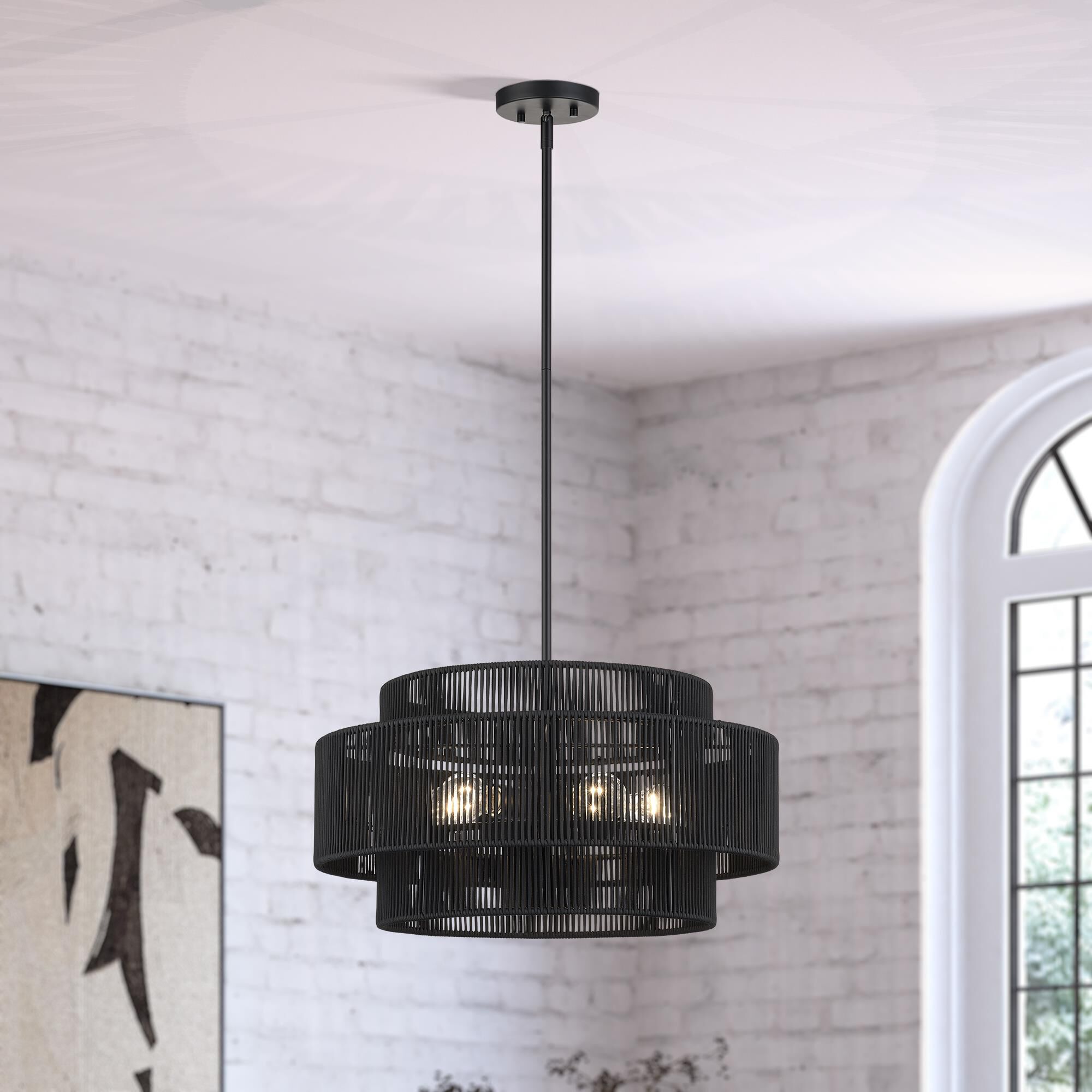 Shown in Black finish and Hand-Woven Parisian Night Color Polyester Rope shade