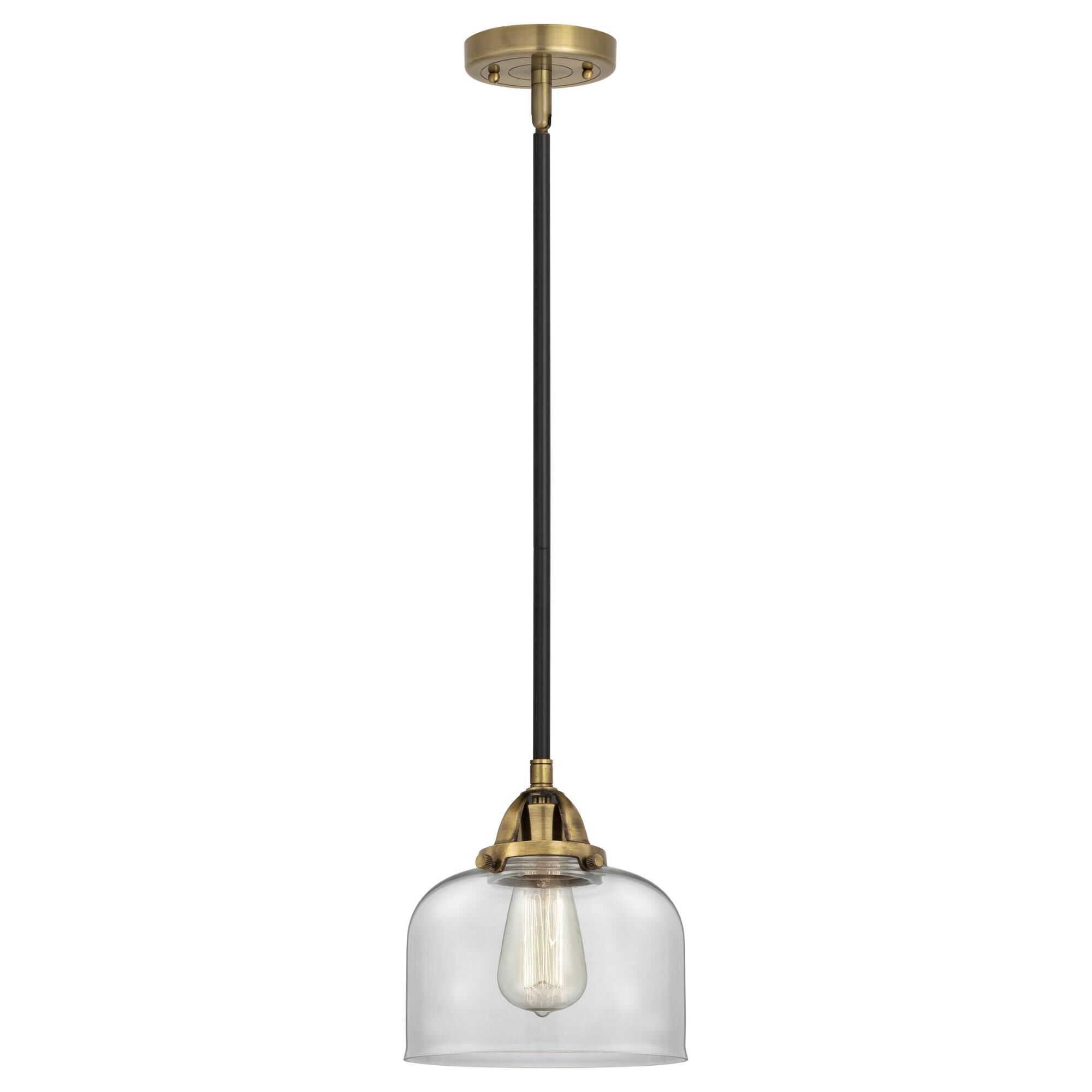 Shown in Black Antique Brass finish and Clear Large Bell glass and No Shade shade