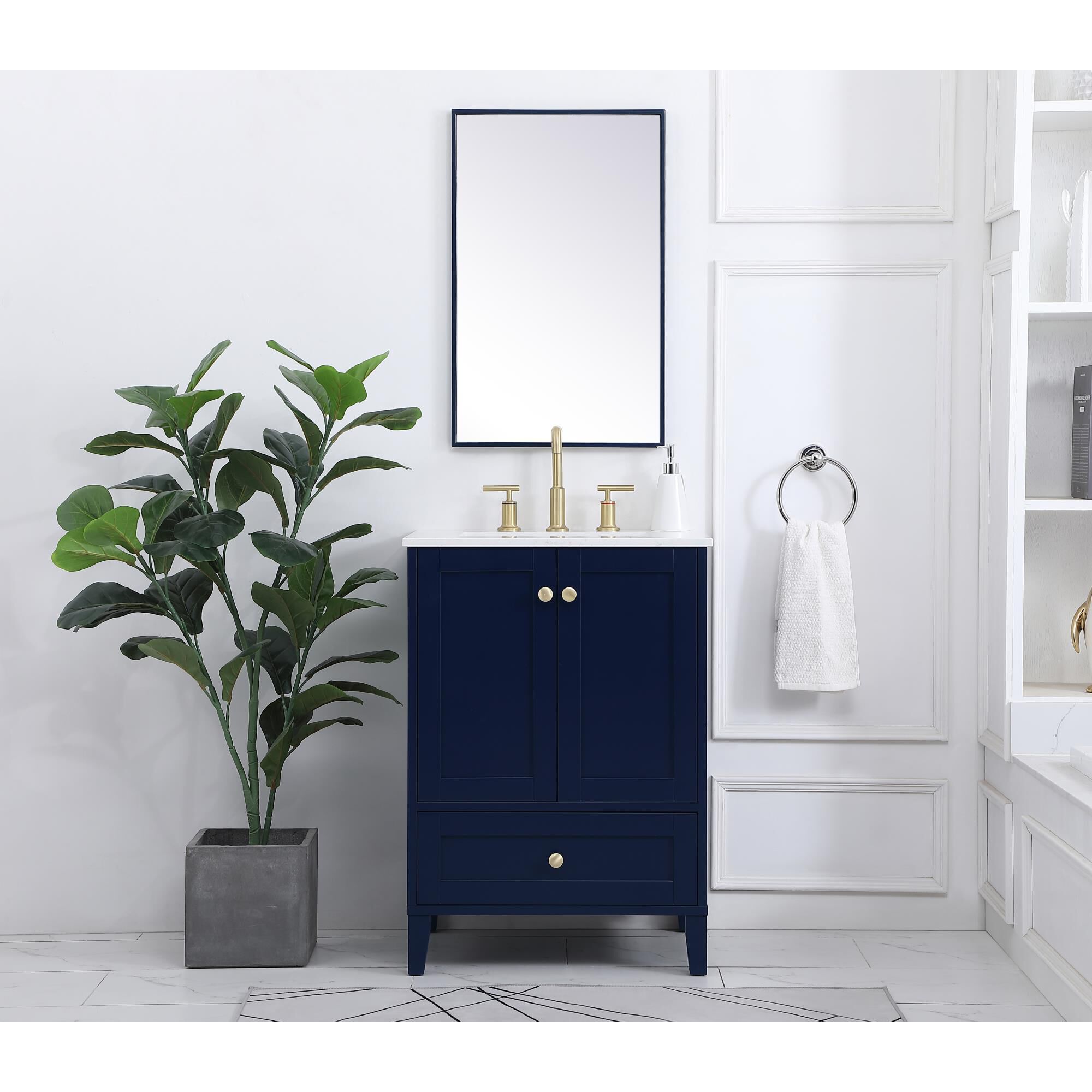 Shown in Blue And Gold With Calacatta Quartz finish