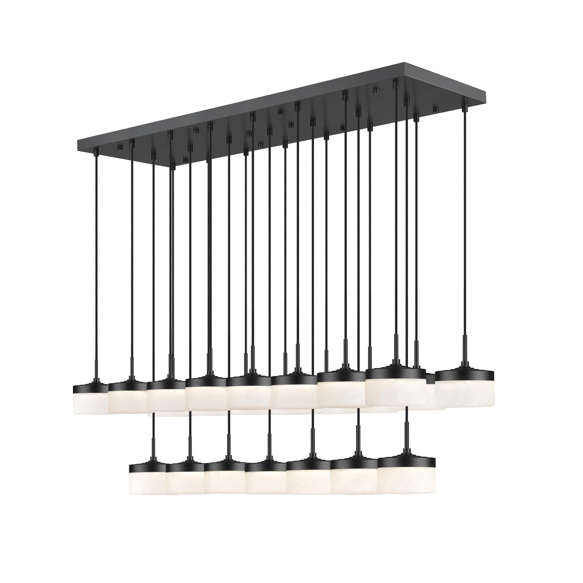 Shown in Matte Black finish and Feathered White glass