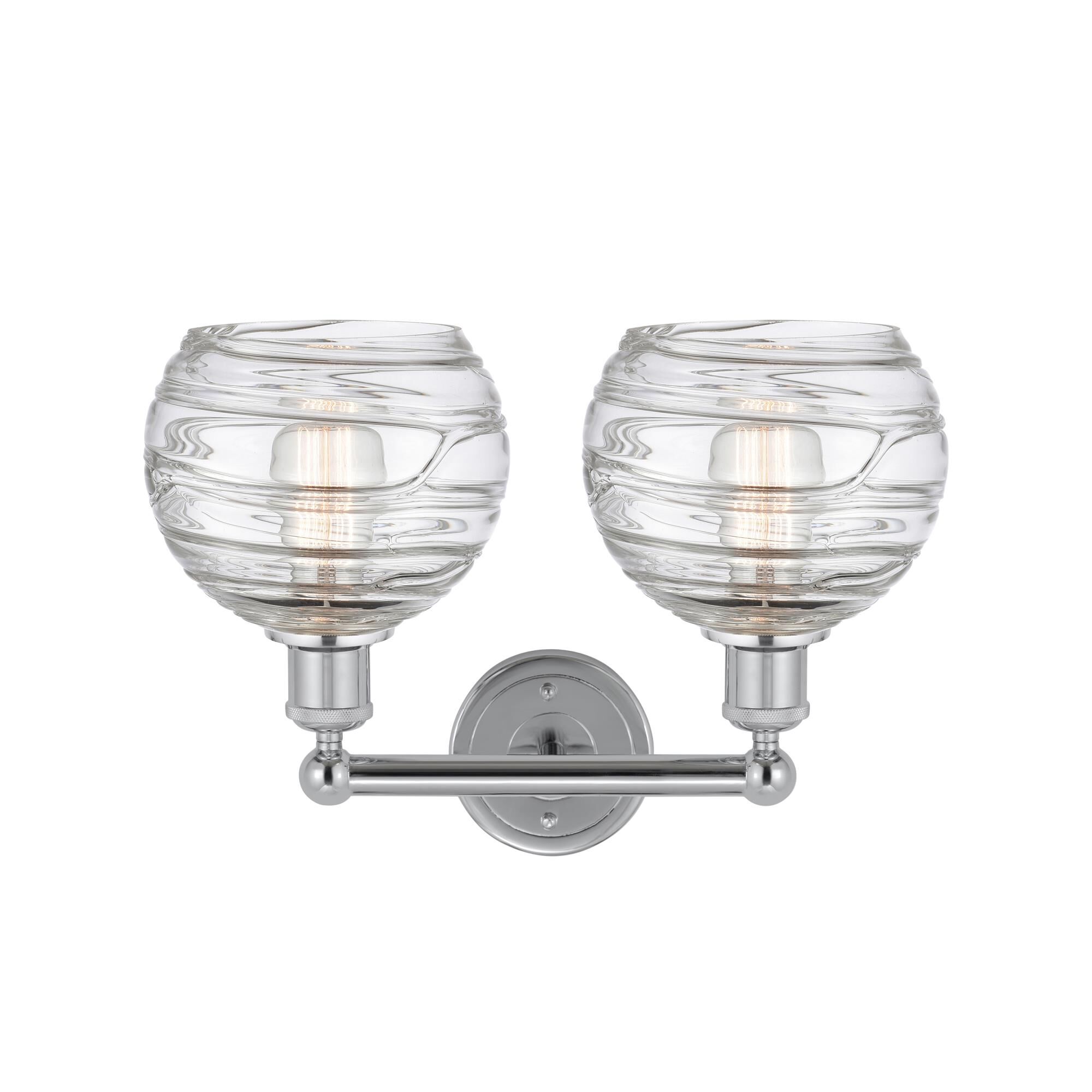 Shown in Polished Chrome finish and Clear Deco Swirl glass