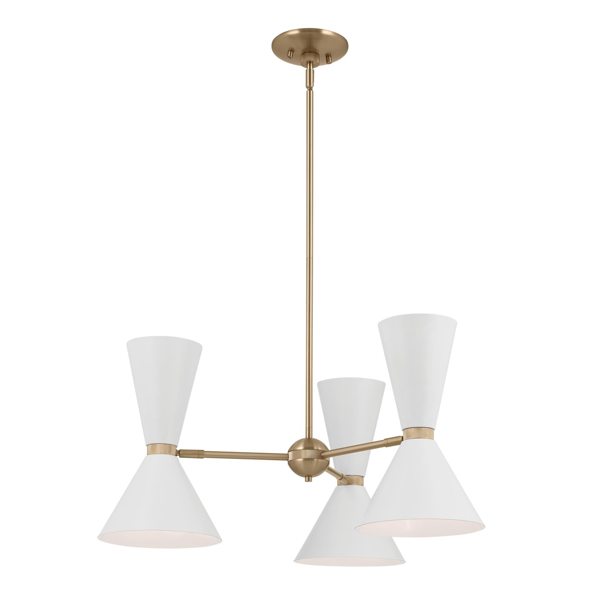 Shown in Champagne Bronze with White finish and Metal and Cone shade
