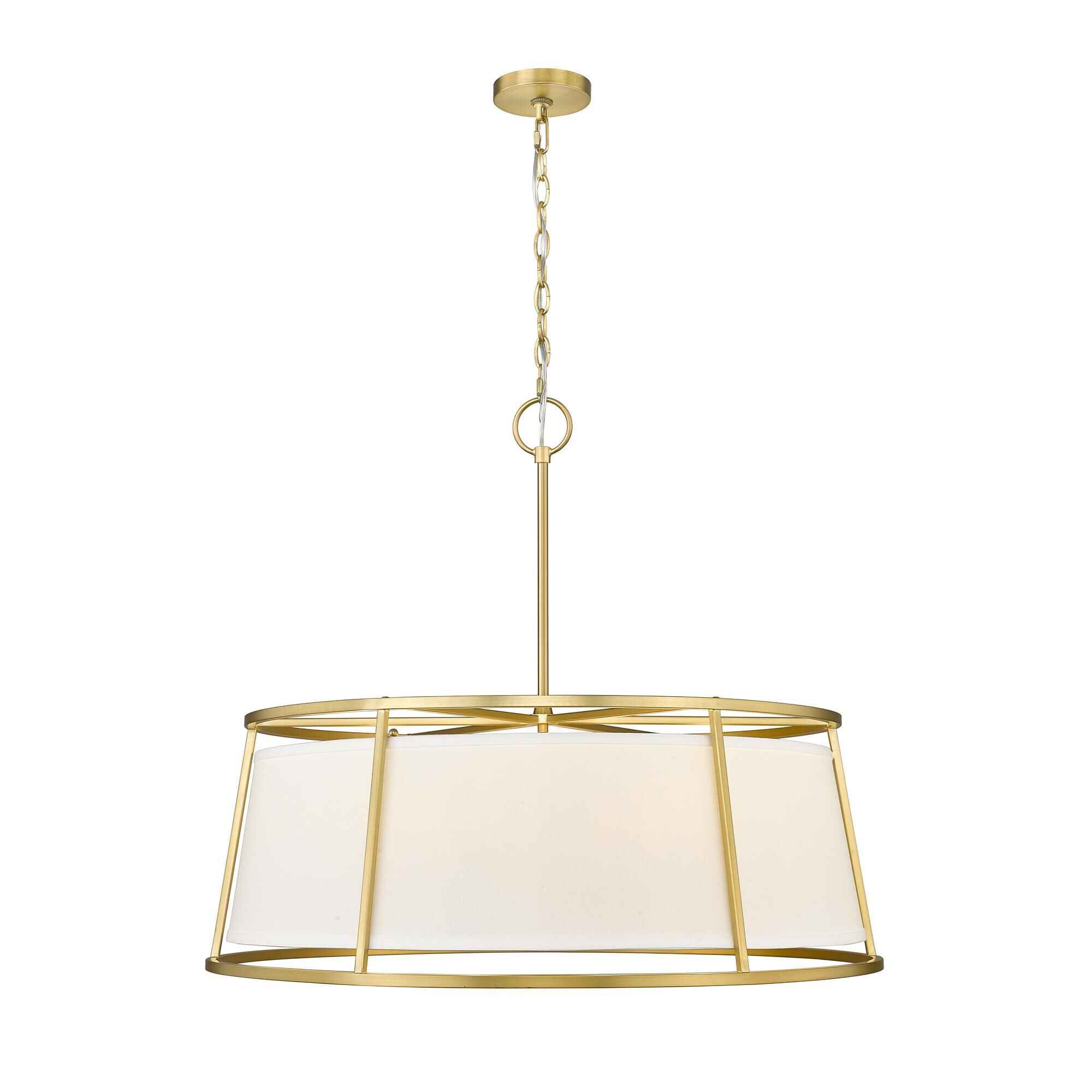 Shown in Rubbed Brass finish and White Fabric shade