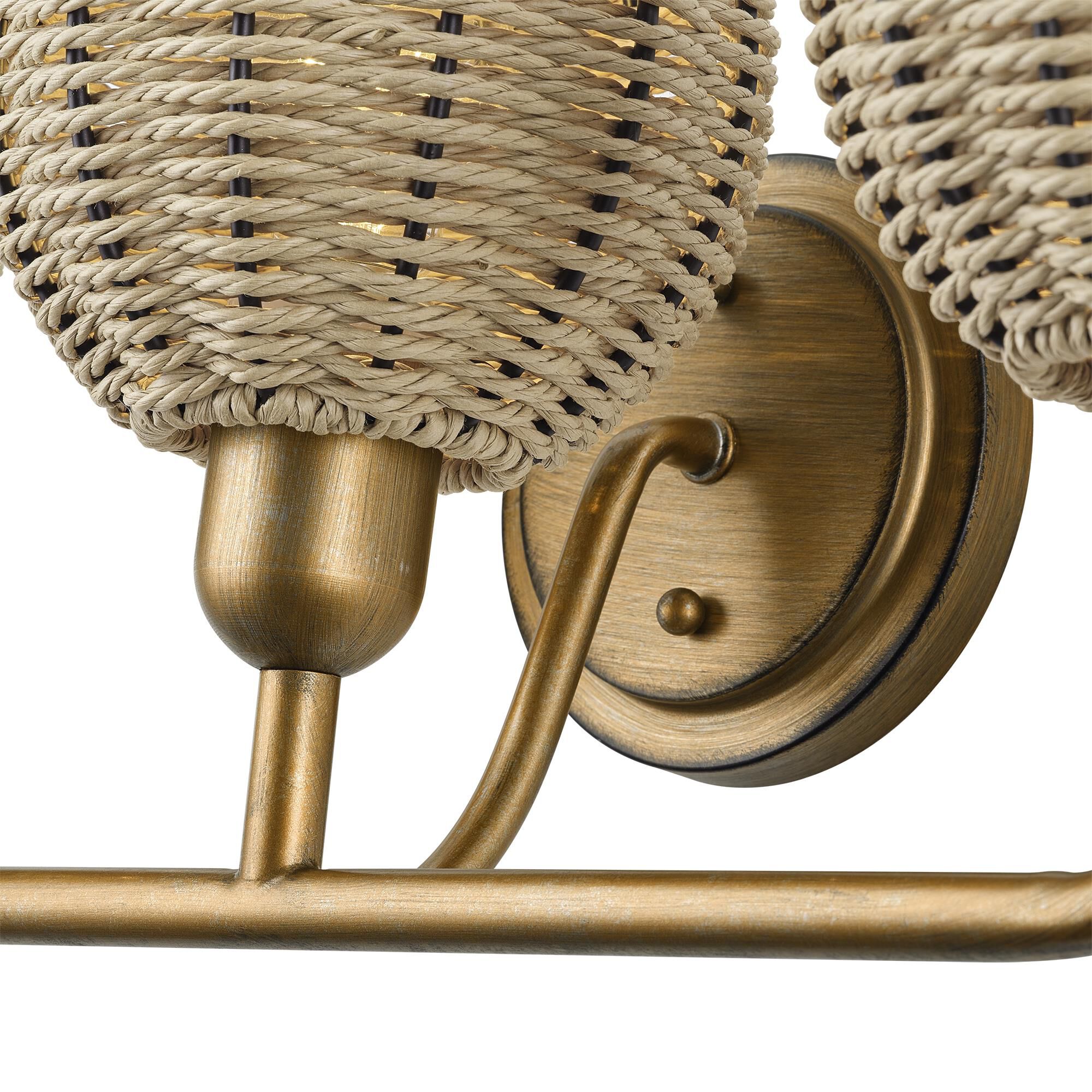 Shown in Antique Gold Leaf finish and Hand-Woven French Beige Paper Rope shade