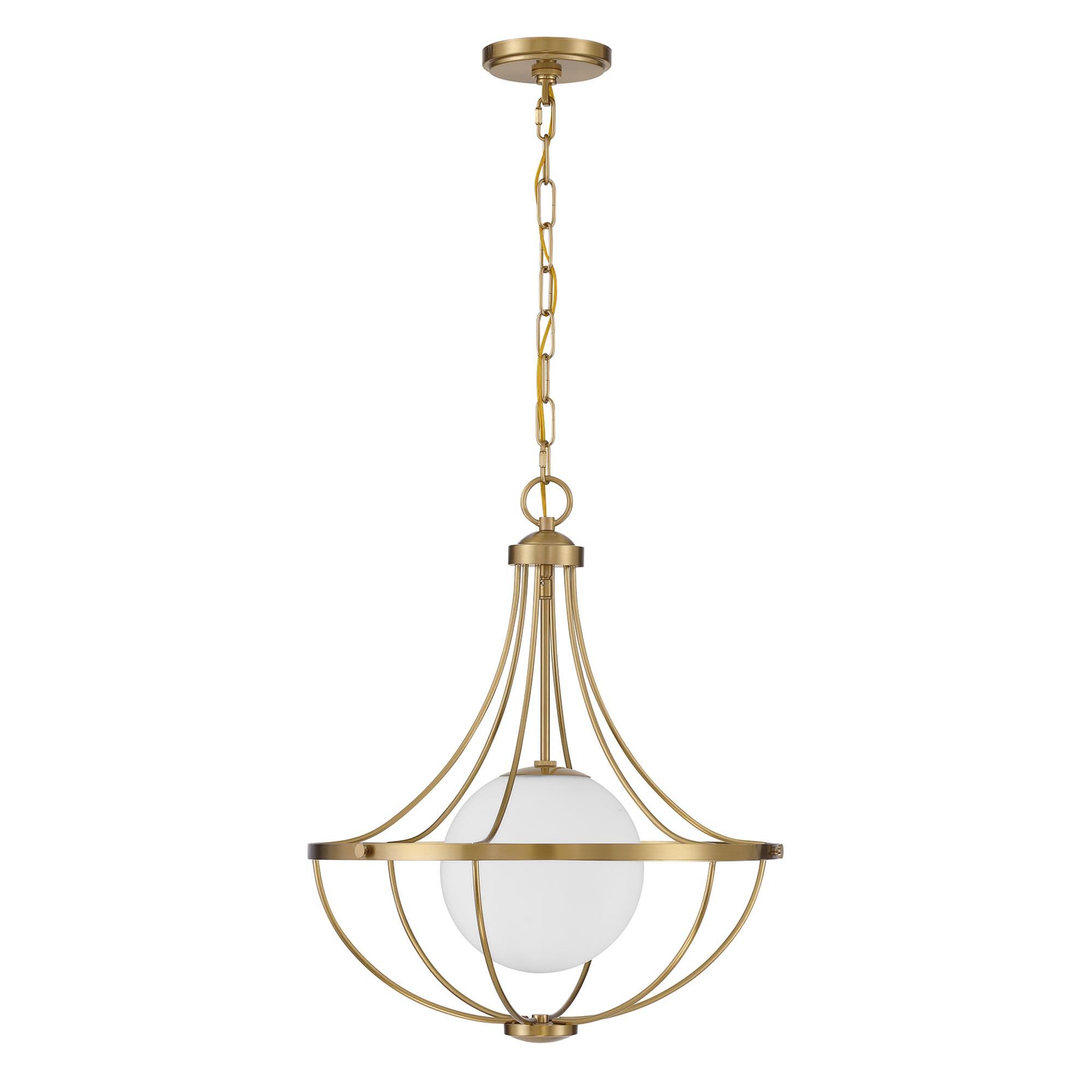 Shown in Natural Brass finish and White Opal glass