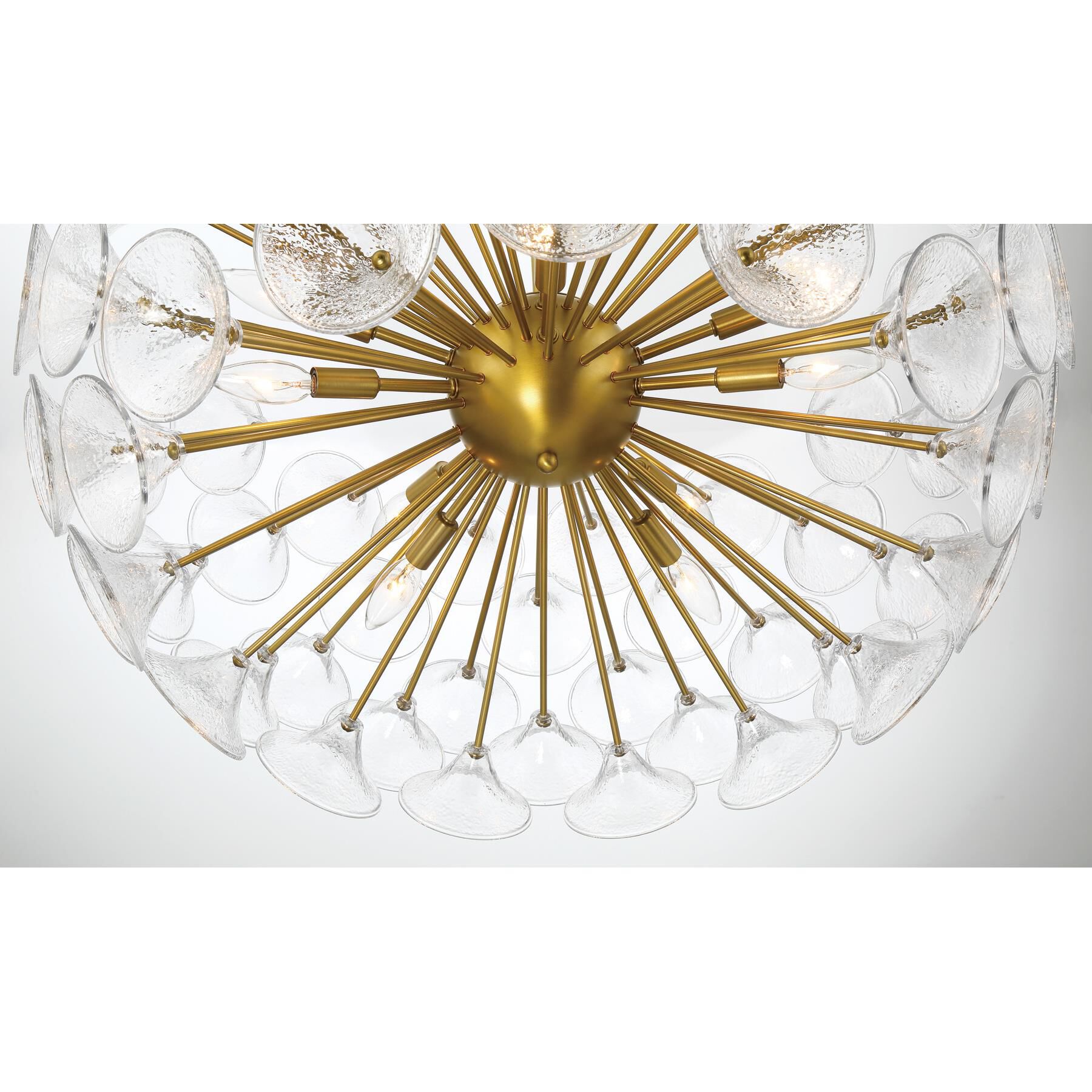Shown in Soft Brass finish and Textured Clear Fluted glass