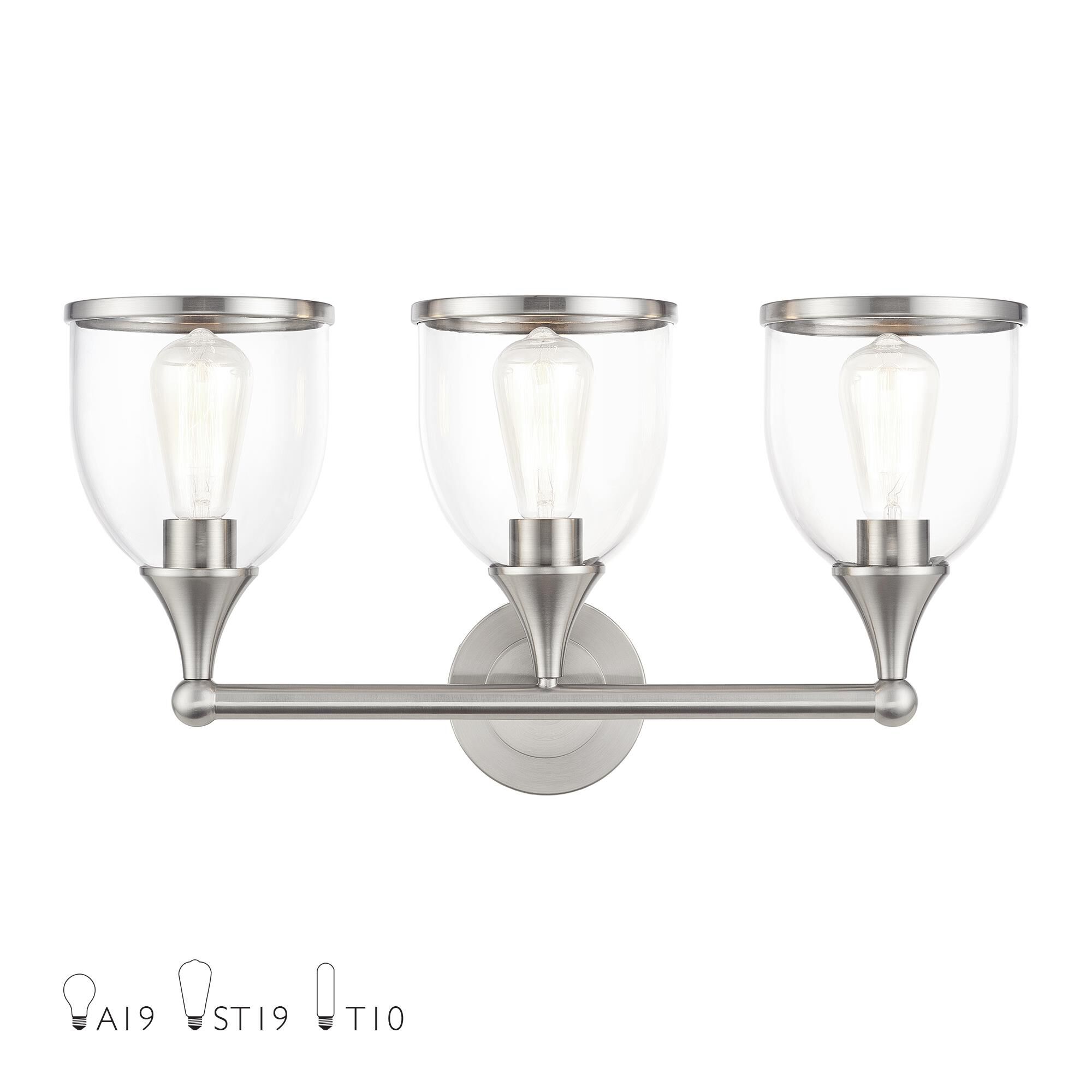 Shown in Brushed Nickel finish and Mouth Blown Clear glass