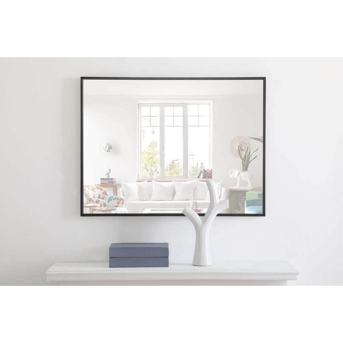 Shown in Black finish and Clear Mirror Beveled glass