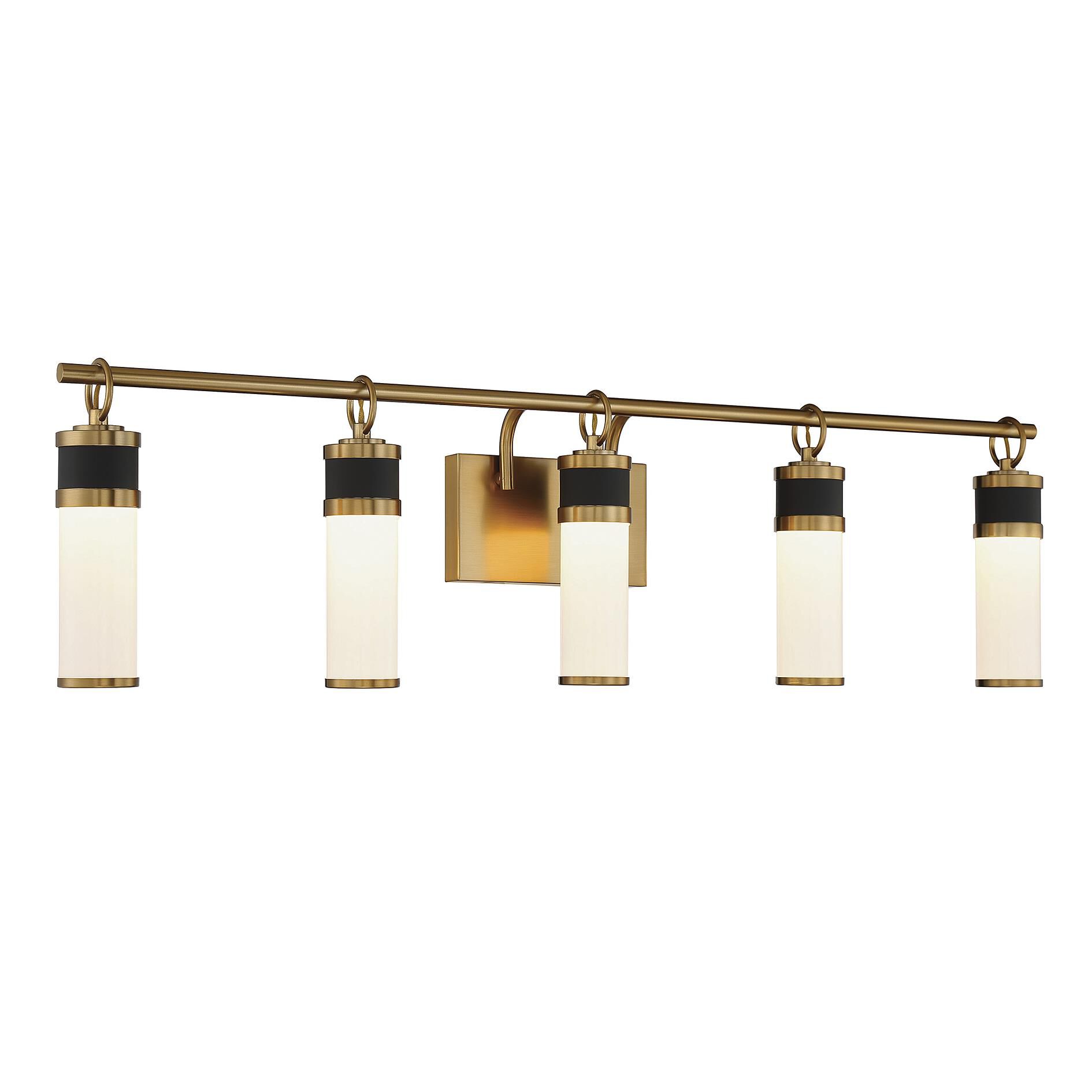 Shown in Matte Black With Warm Brass Accents finish and White Opal glass and Glass shade