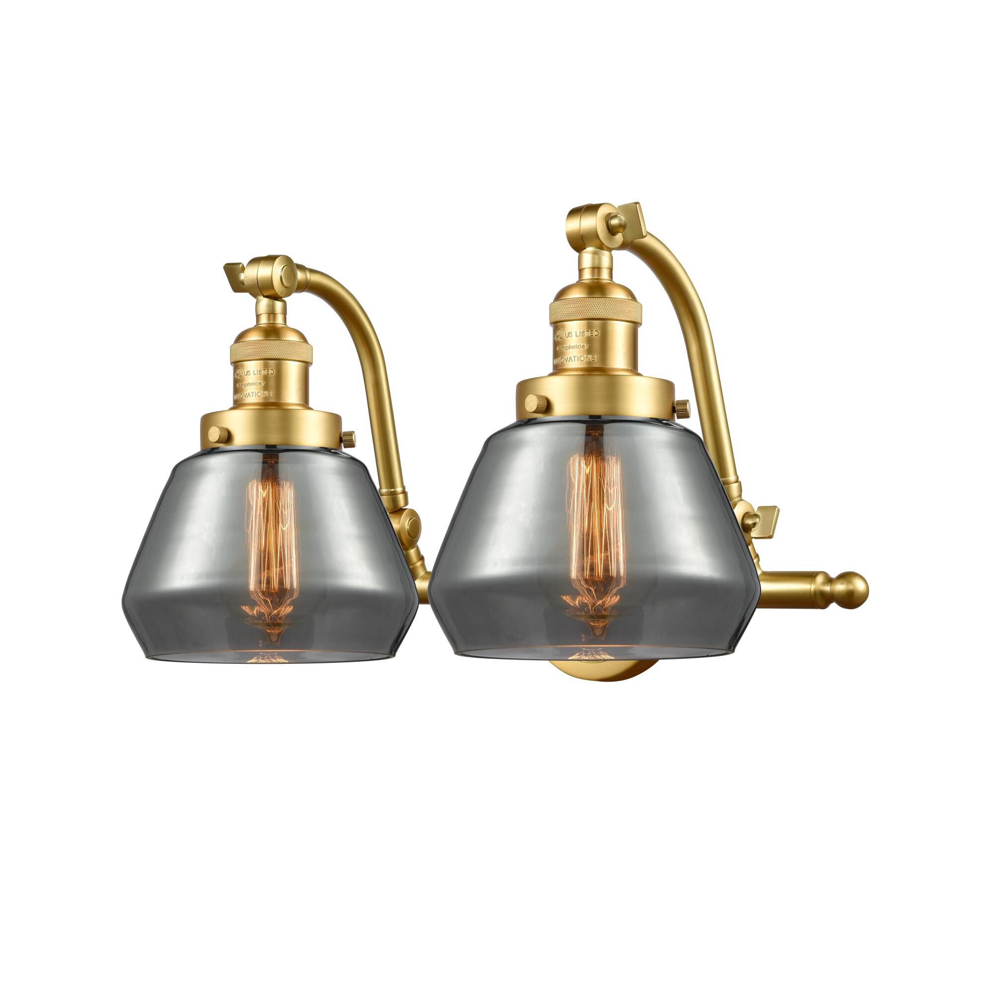 Shown in Satin Gold finish and Plated Smoke Fulton glass