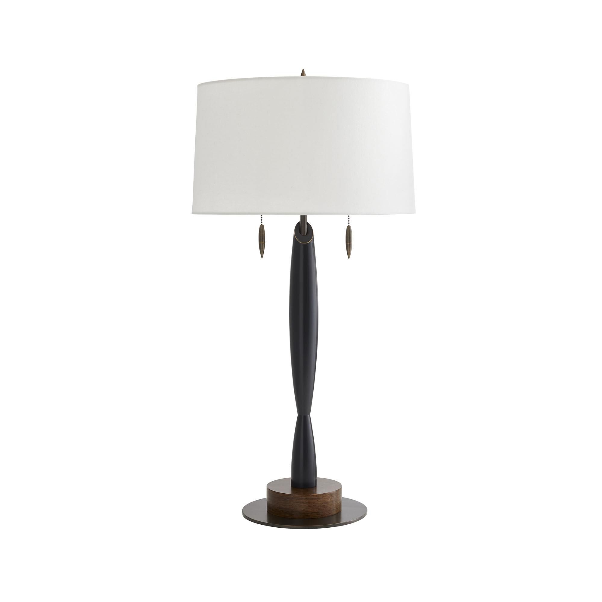 Shown in Black finish and Linen shade