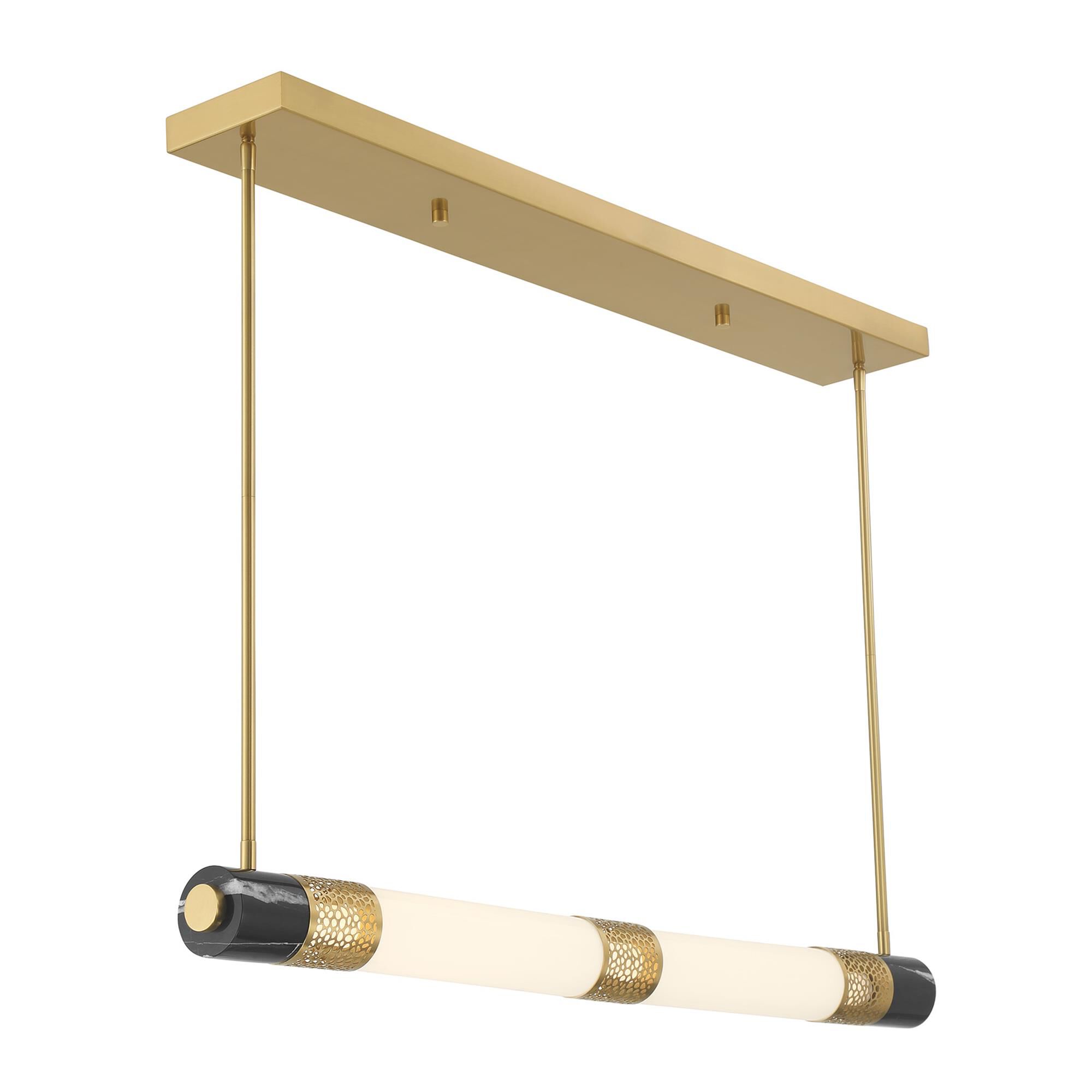 Shown in Warm Brass finish and White Opal glass and Black Marble accent