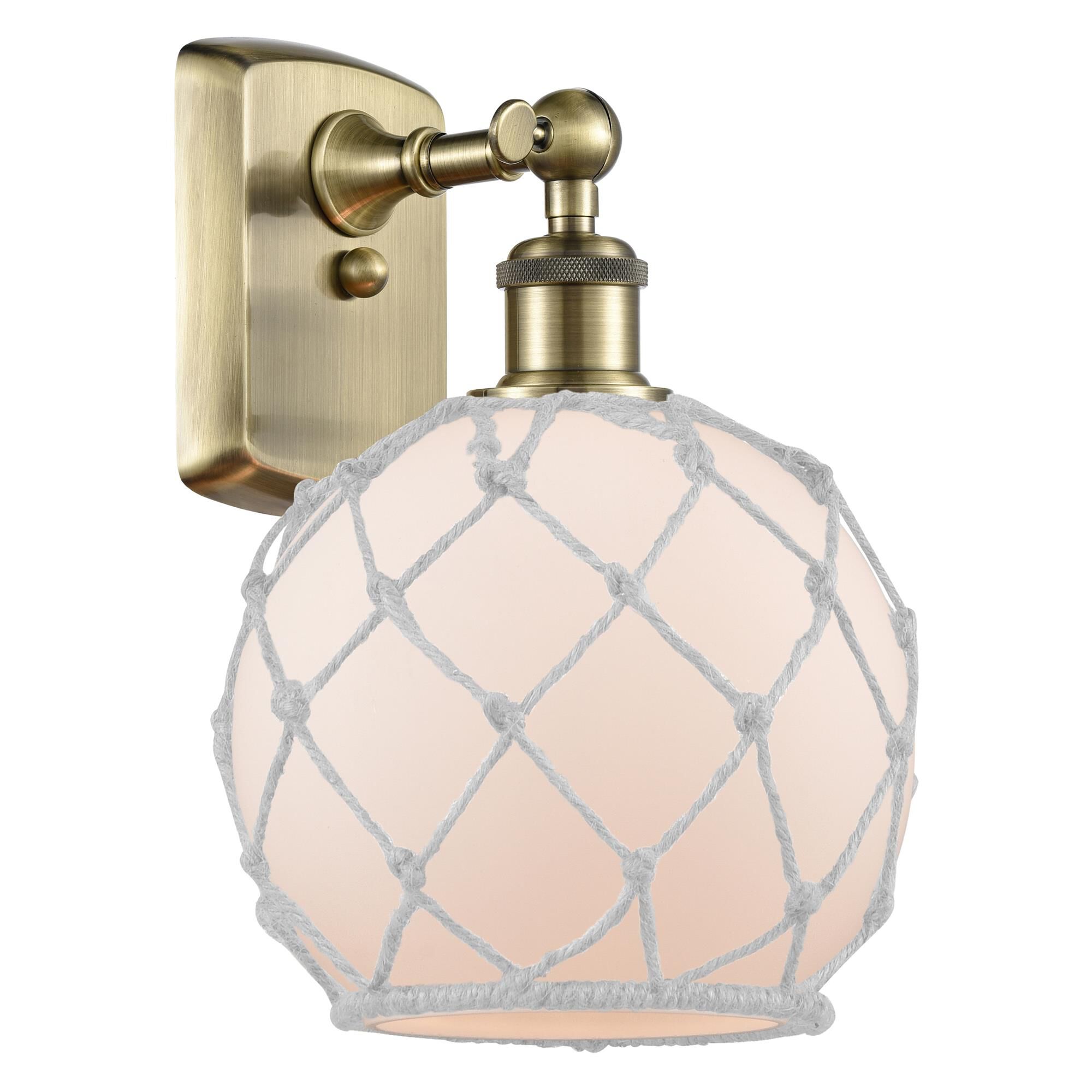 Shown in Antique Brass finish and White with White Rope glass