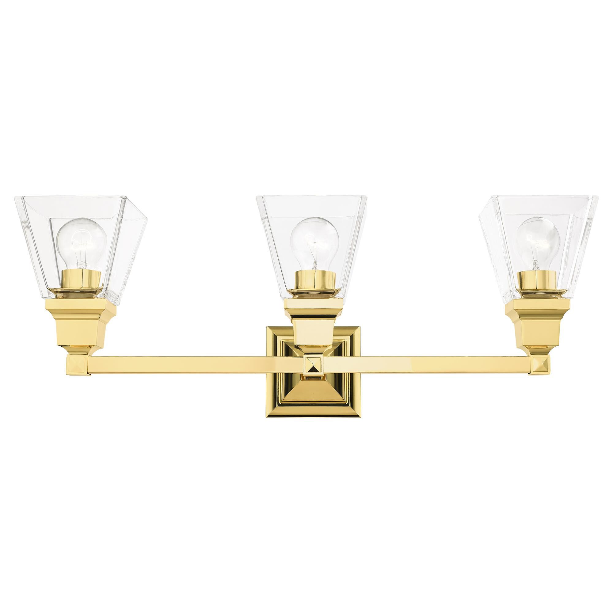 Shown in Polished Brass finish and Clear glass and Clear Glass shade