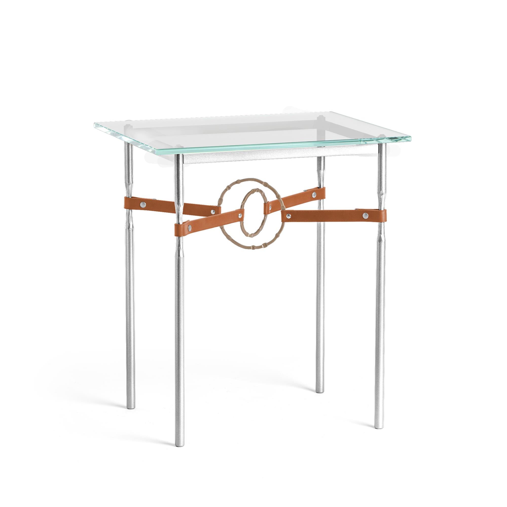 Shown in Sterling finish and Soft Gold with Leather Chestnut  accent