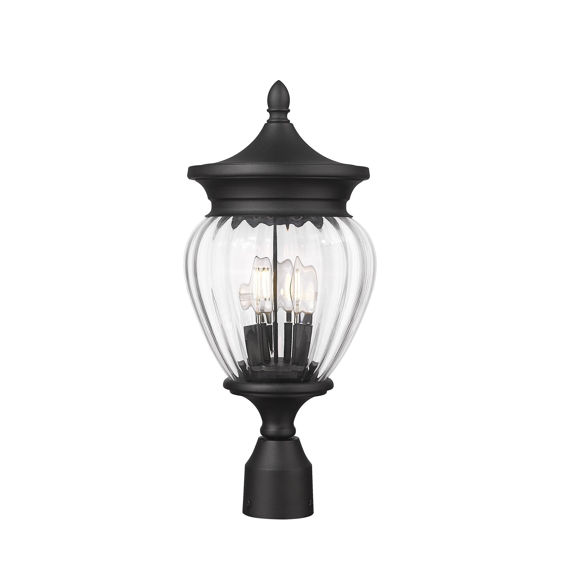 Shown in Black finish and Clear Ribbed glass and Clear Ribbed shade