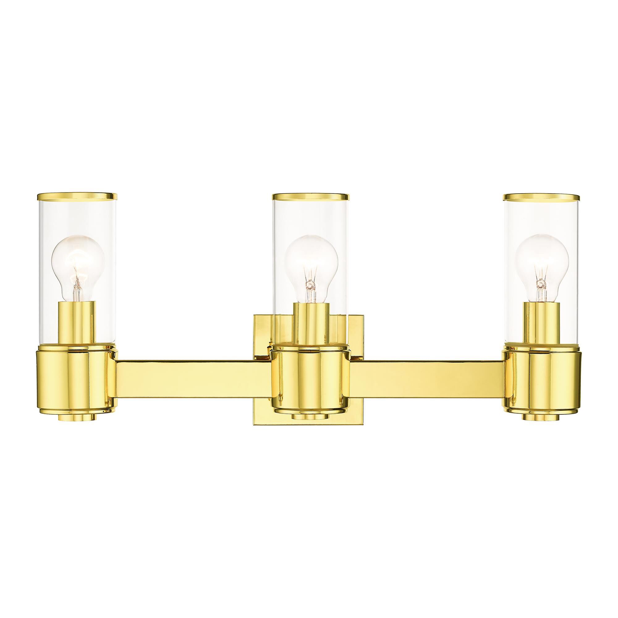 Shown in Polished Brass finish and Clear Glass shade