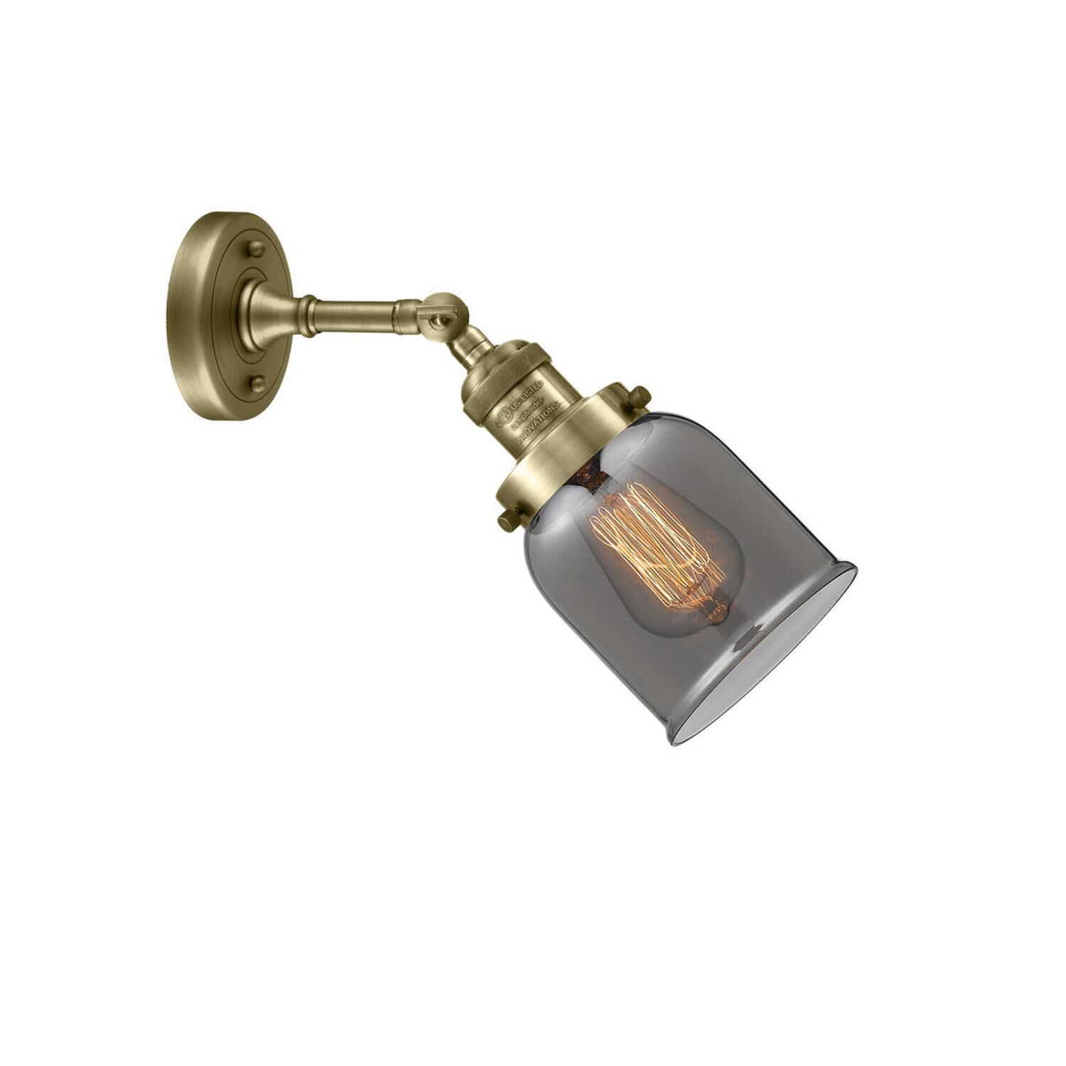 Shown in Antique Brass finish and Plated Smoked glass and None accent