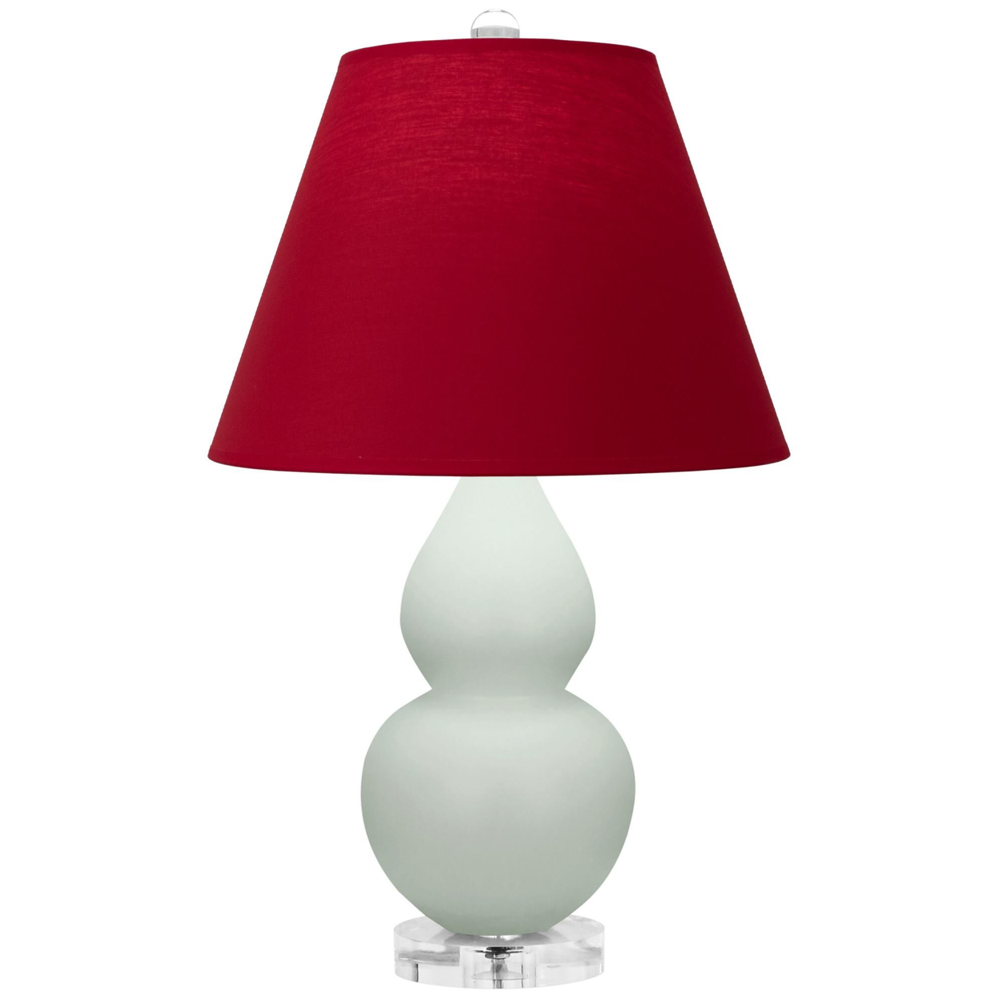 Shown in Matte Celadon finish and Rose Red with Ink Black Lining Fabric shade and Lucite accent