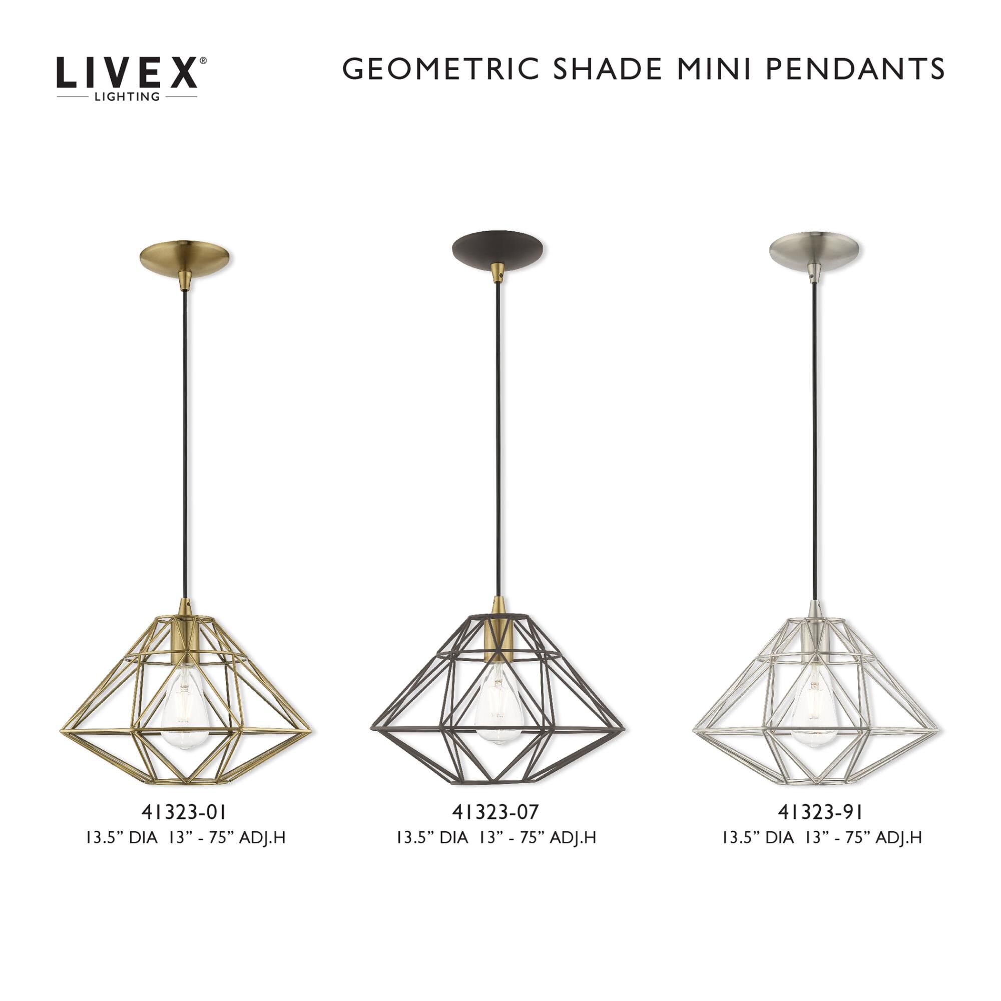 Shown in Bronze finish and Bronze Geometric Metal shade