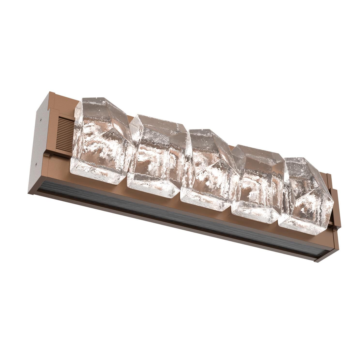 Shown in Burnished Bronze finish and Clear Stone glass and Dark Oak accent