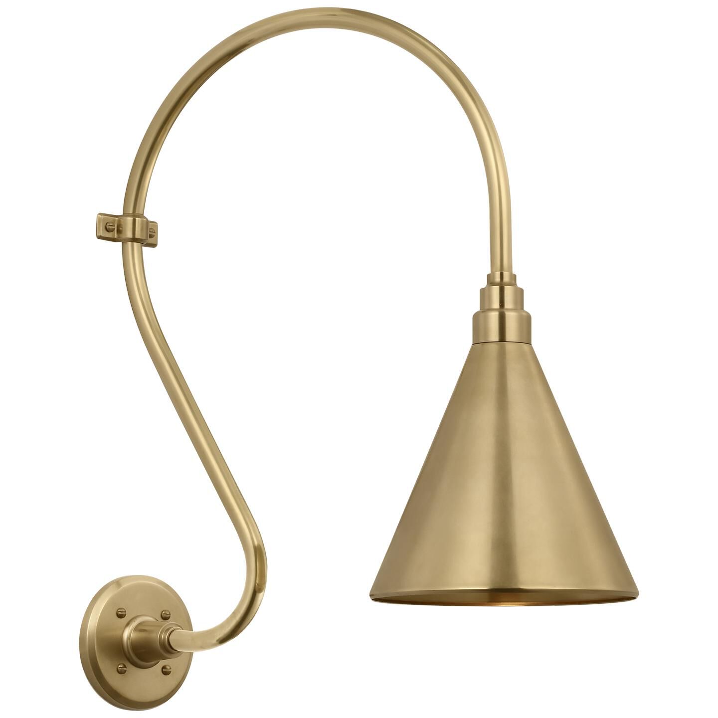 Shown in Hand-Rubbed Antique Brass finish and Gold shade