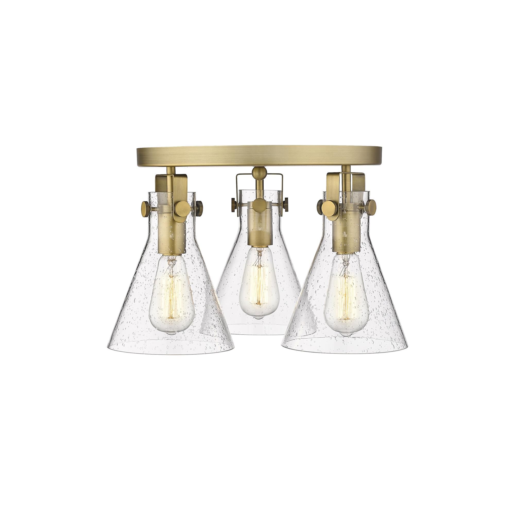 Shown in Brushed Brass finish and Seedy glass