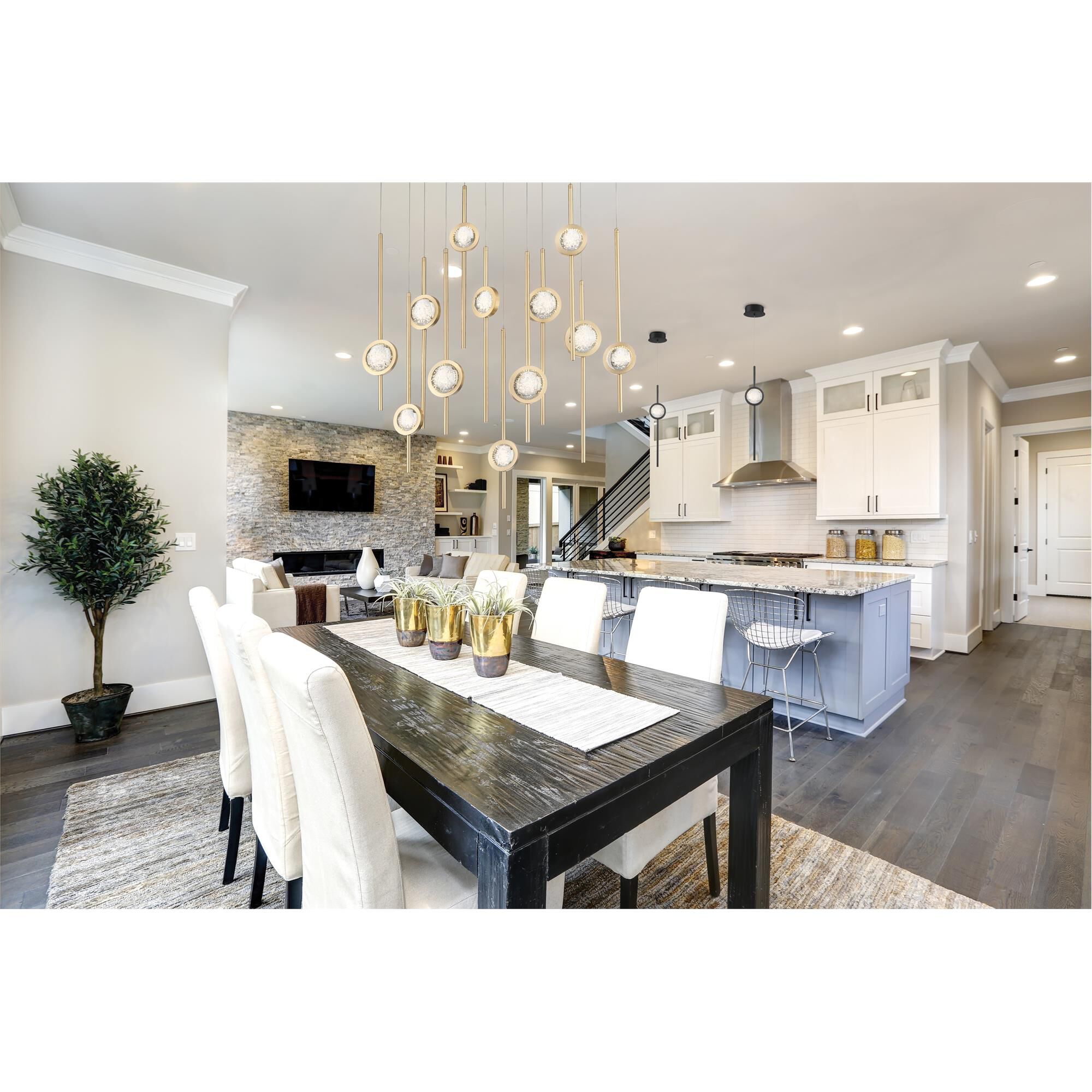 Shown in Brass Anodized Aluminum finish and Clear Seeded Orb glass and Aluminum Rods shade