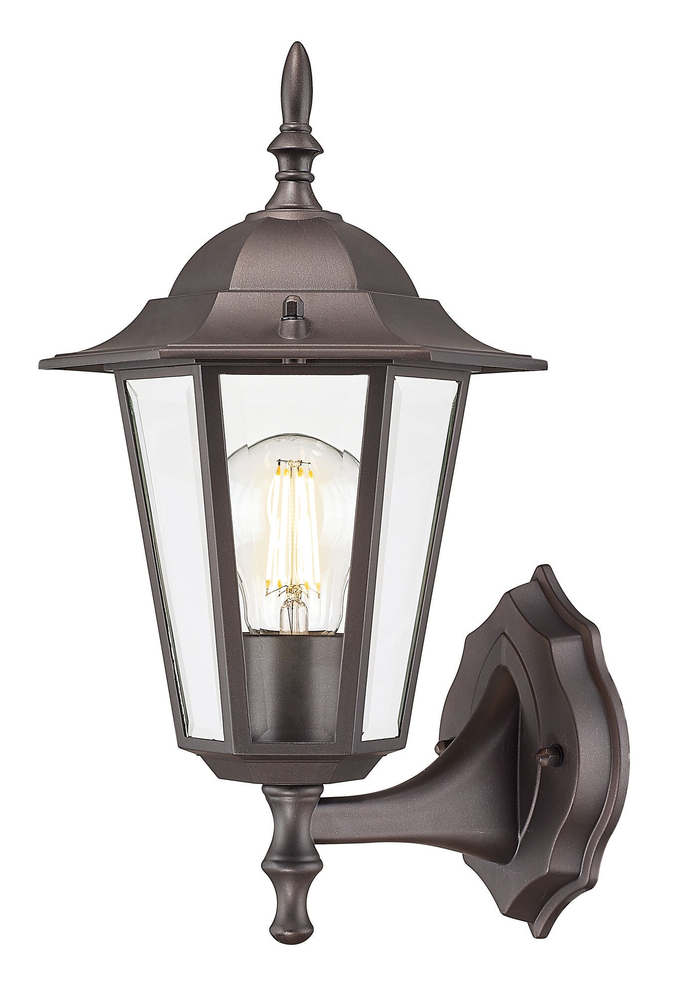 Shown in Architectural Bronze finish and Clear glass and Clear Beveled Glass Panes shade