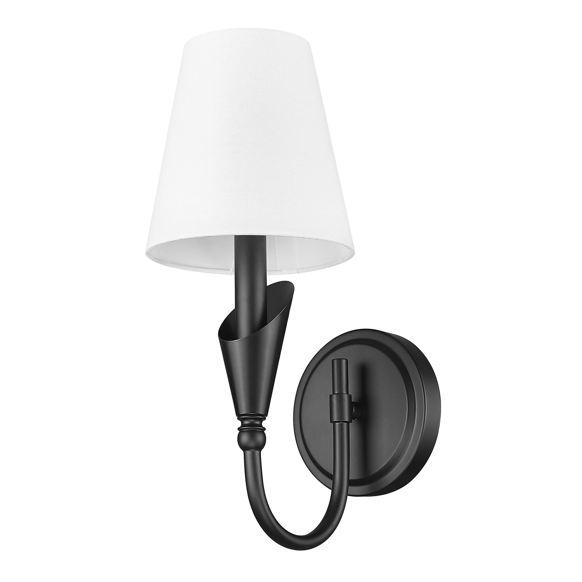 Shown in Matte Black finish and White glass and White shade