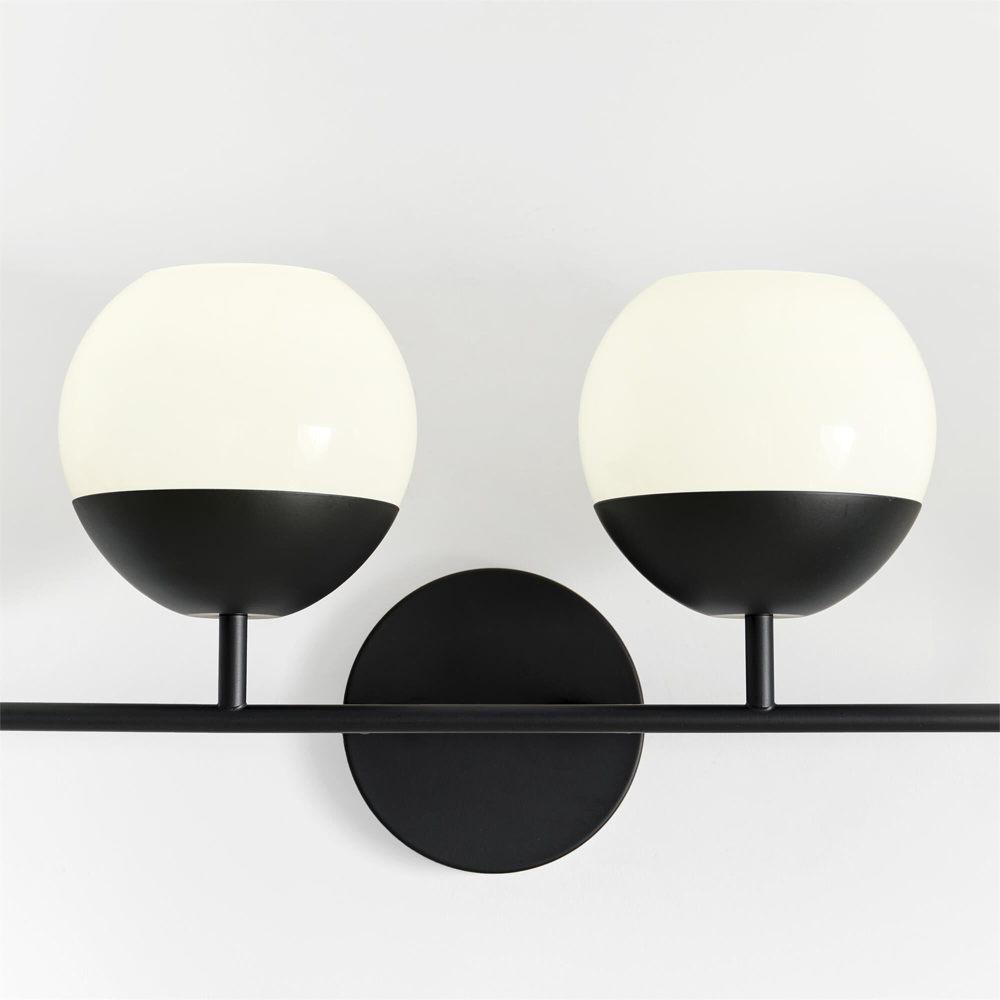 Shown in Midnight Black finish and Milk glass